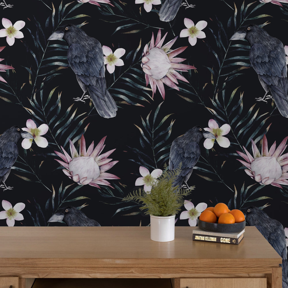 Gothic Raven Peel and Stick Wallpaper, Removable Wallpaper, Traditional Wallpaper | DeccoPrint