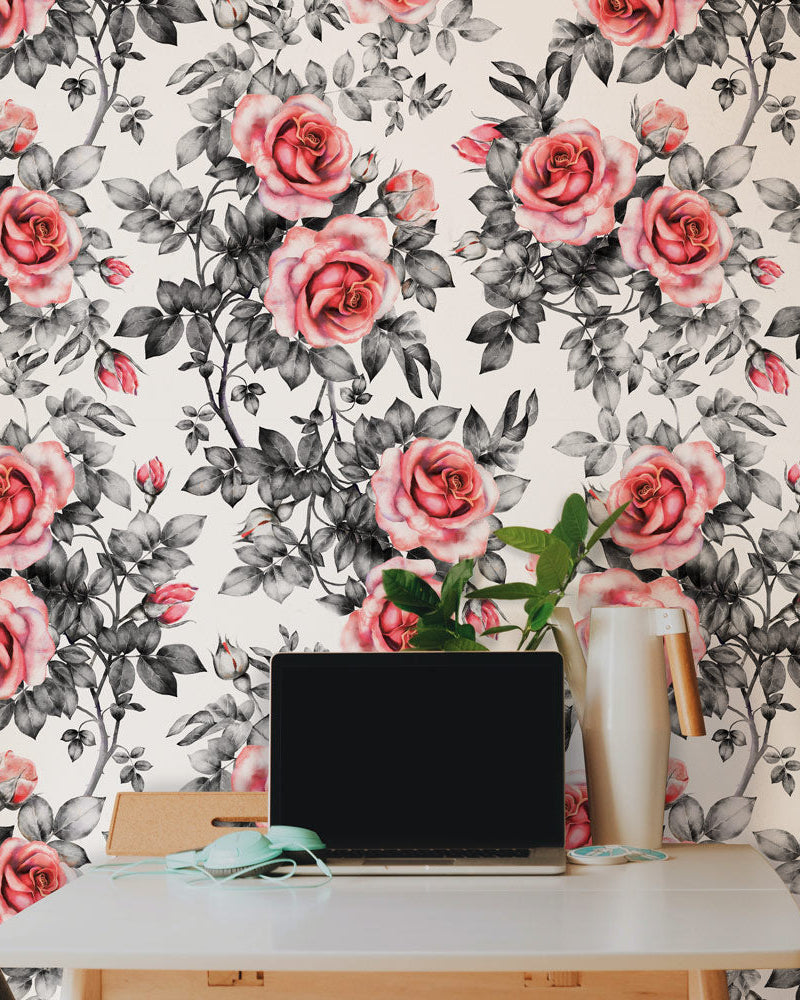 Rose in Pastel Peel and Stick Wallpaper, Removable Wallpaper, Traditional Wallpaper | DeccoPrint