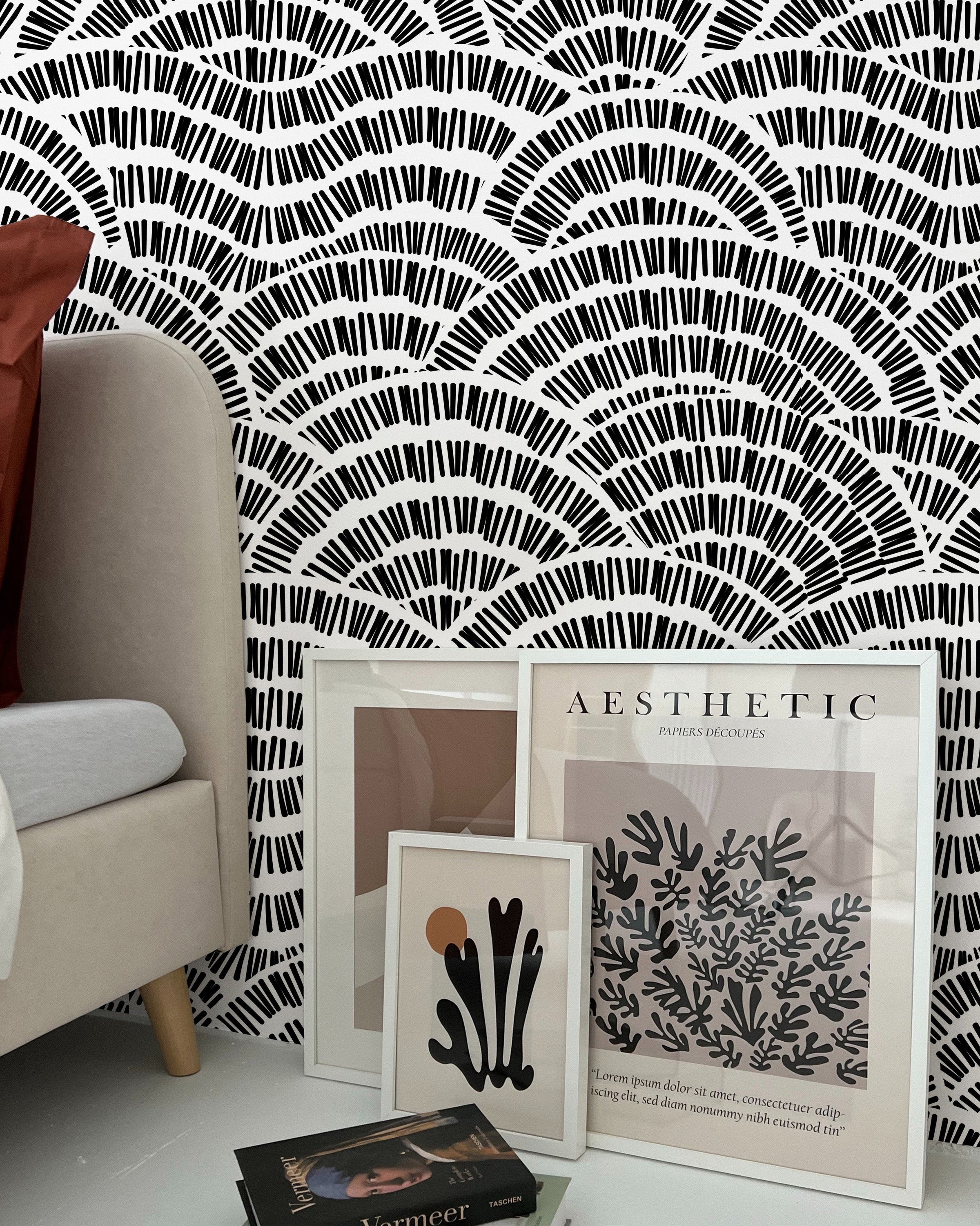 Geometric Embroidery Peel and Stick Wallpaper, Removable Wallpaper, Traditional Wallpaper - Black | DeccoPrint