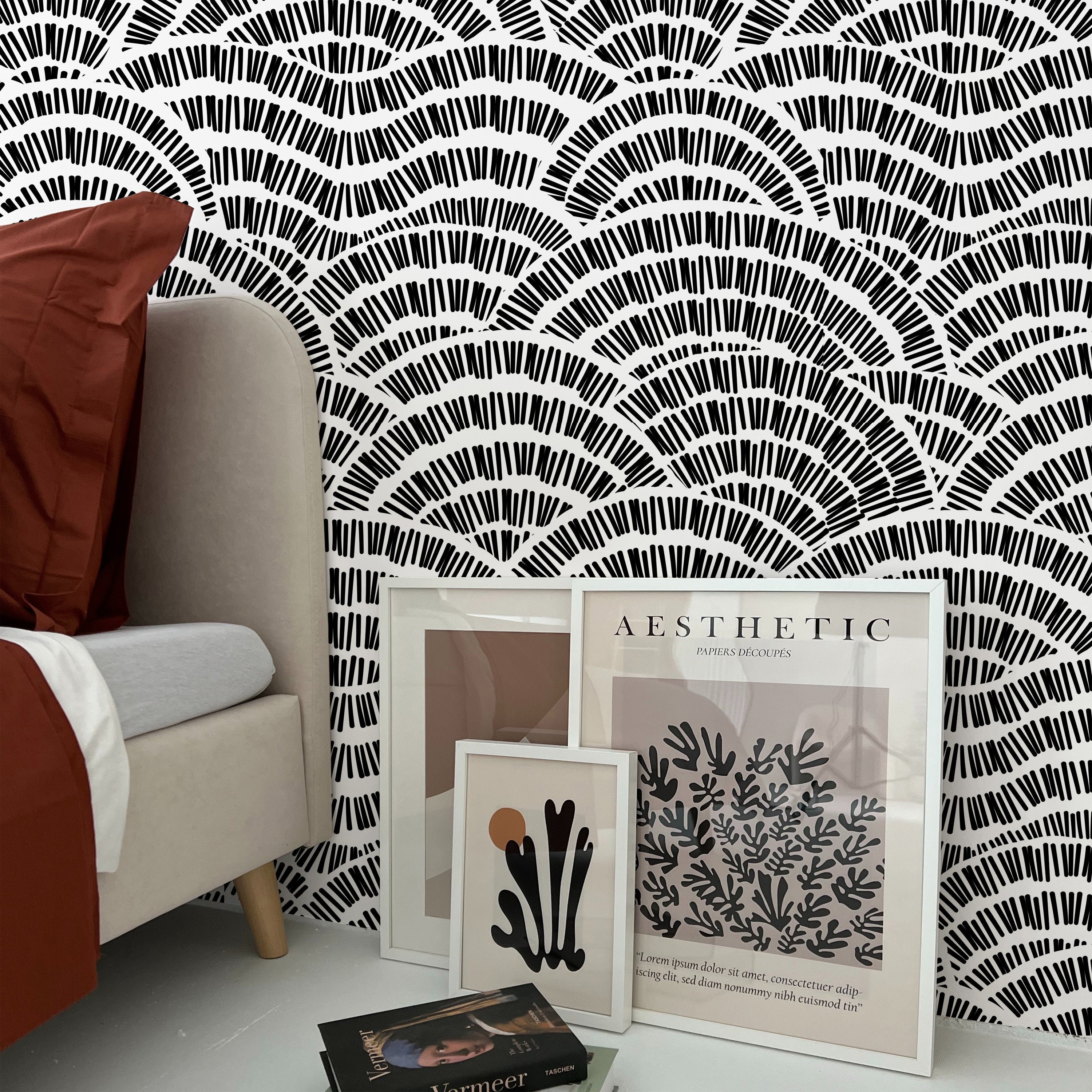 Geometric Embroidery Peel and Stick Wallpaper, Removable Wallpaper, Traditional Wallpaper - Black | DeccoPrint