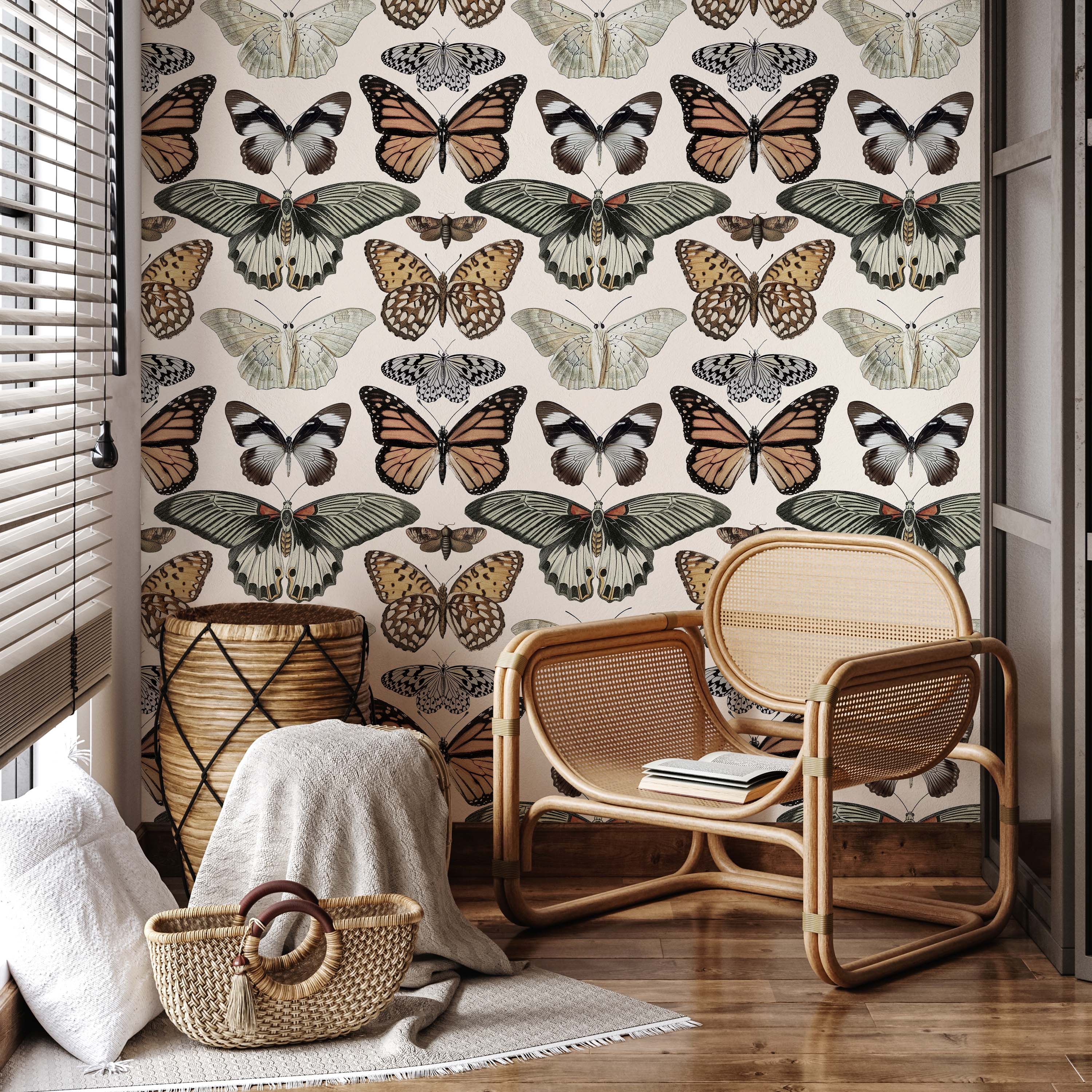 Vintage Butterfly Peel and Stick Wallpaper, Removable Wallpaper, Traditional Wallpaper | DeccoPrint