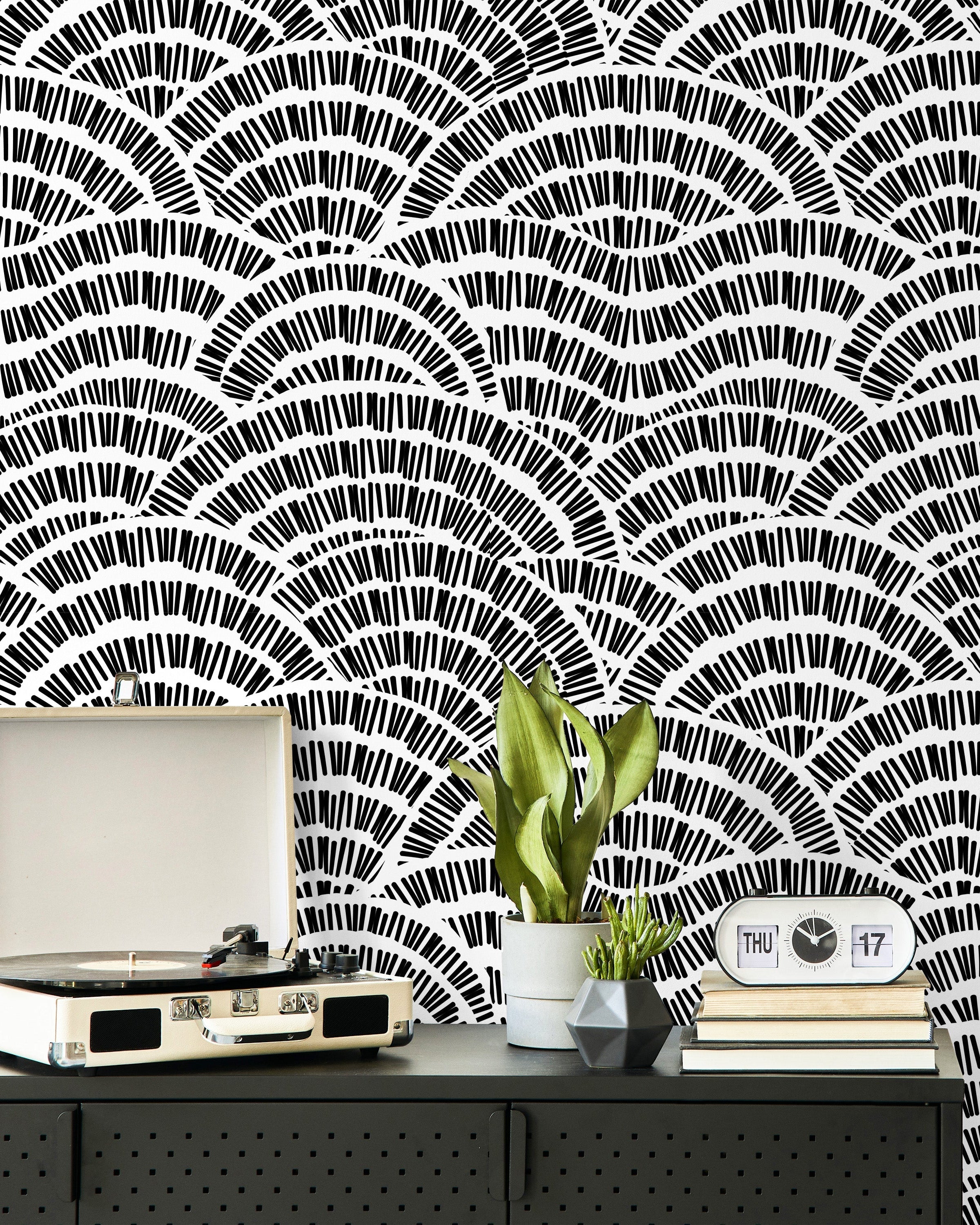 Geometric Embroidery Peel and Stick Wallpaper, Removable Wallpaper, Traditional Wallpaper - Black | DeccoPrint