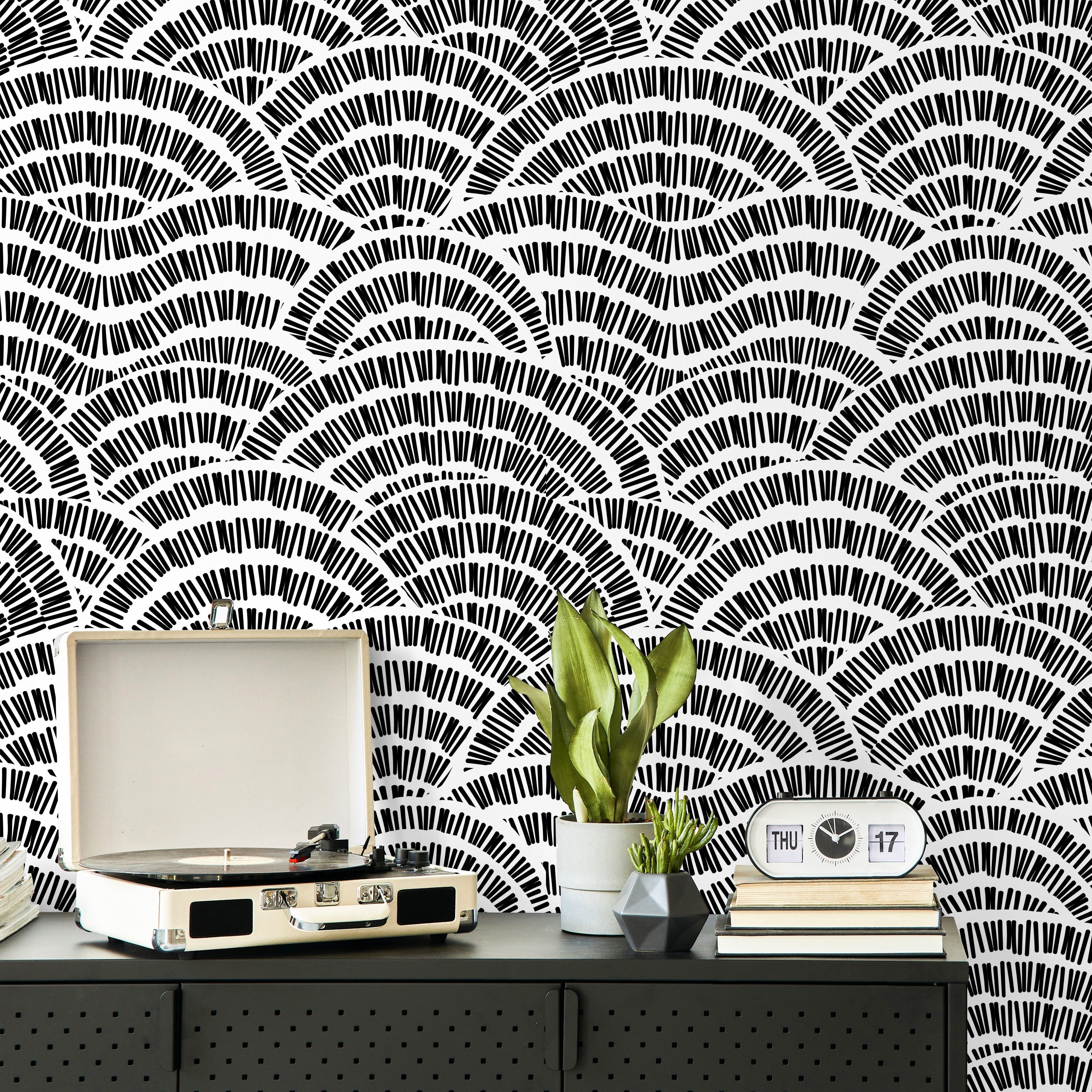 Geometric Embroidery Peel and Stick Wallpaper, Removable Wallpaper, Traditional Wallpaper - Black | DeccoPrint