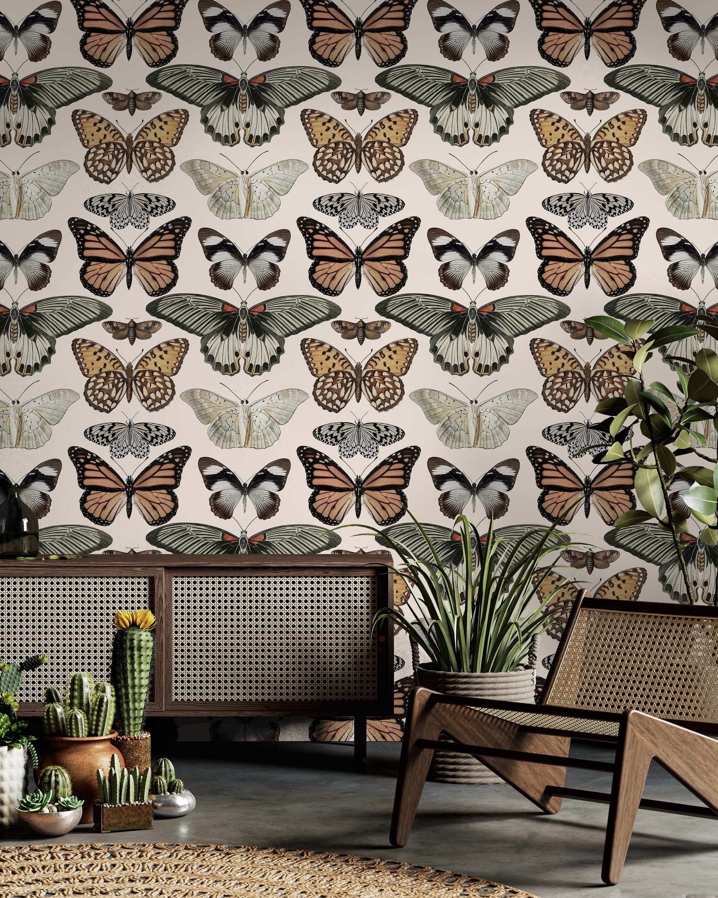 Vintage Butterfly Peel and Stick Wallpaper, Removable Wallpaper, Traditional Wallpaper | DeccoPrint