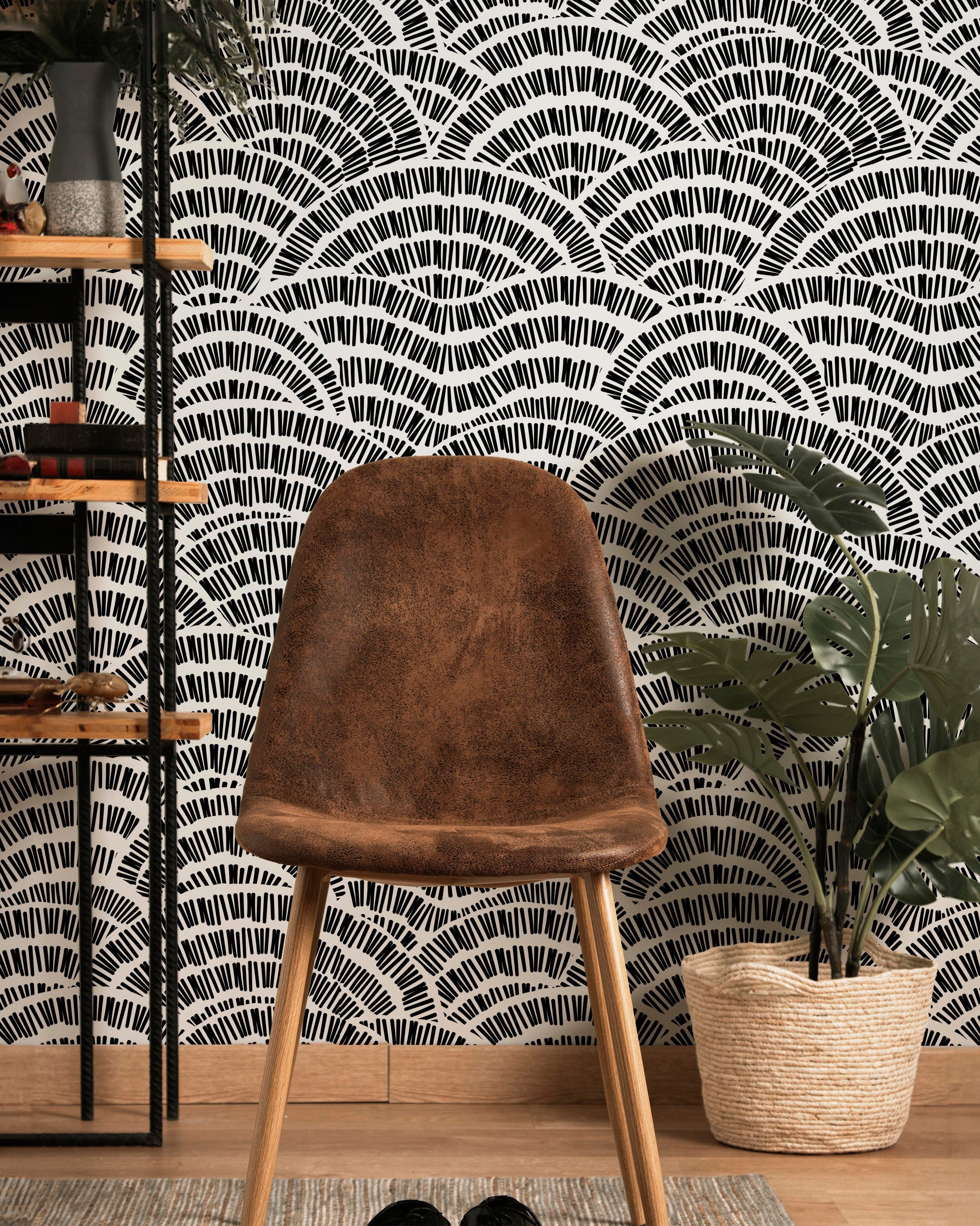 Geometric Embroidery Peel and Stick Wallpaper, Removable Wallpaper, Traditional Wallpaper - Black | DeccoPrint