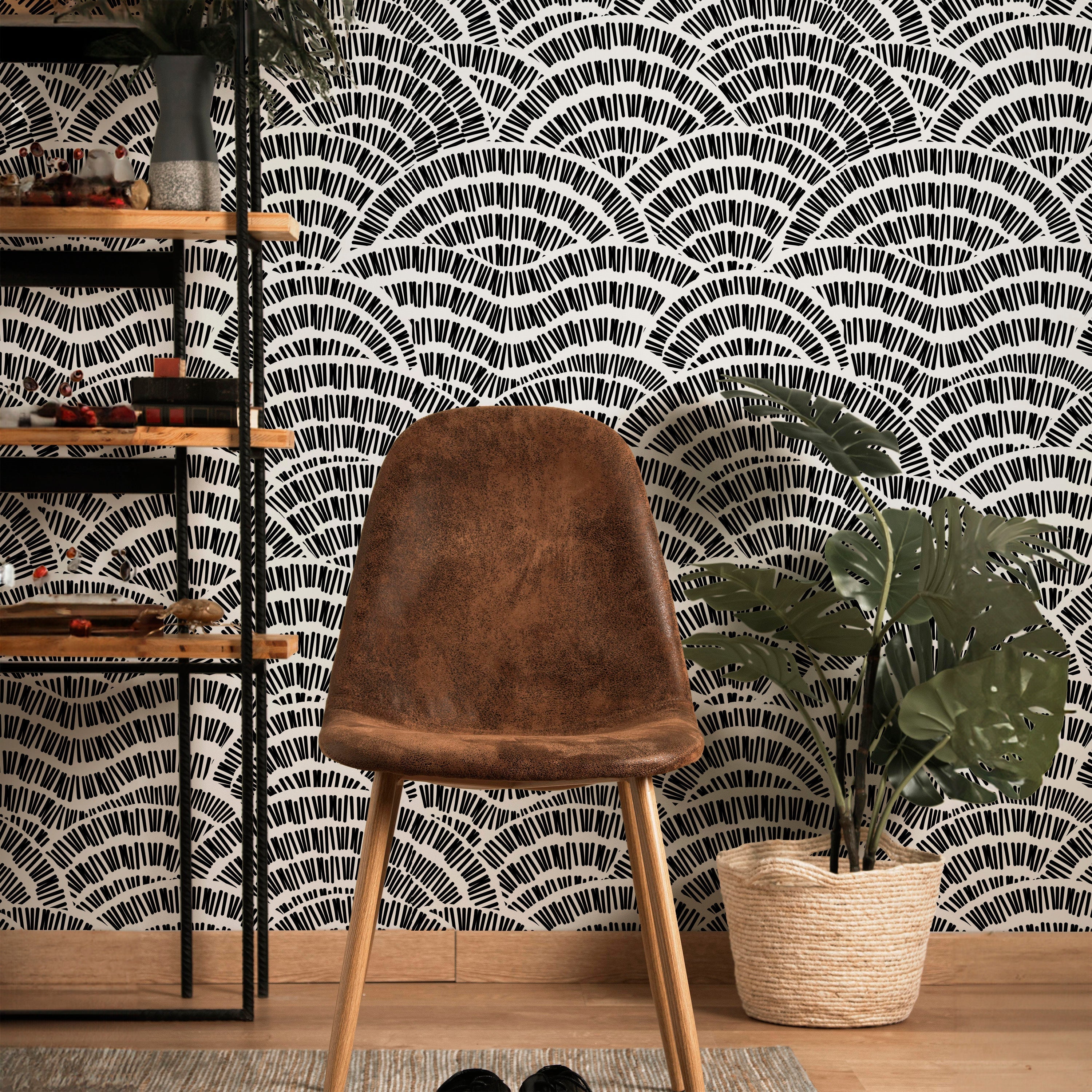 Geometric Embroidery Peel and Stick Wallpaper, Removable Wallpaper, Traditional Wallpaper - Black | DeccoPrint