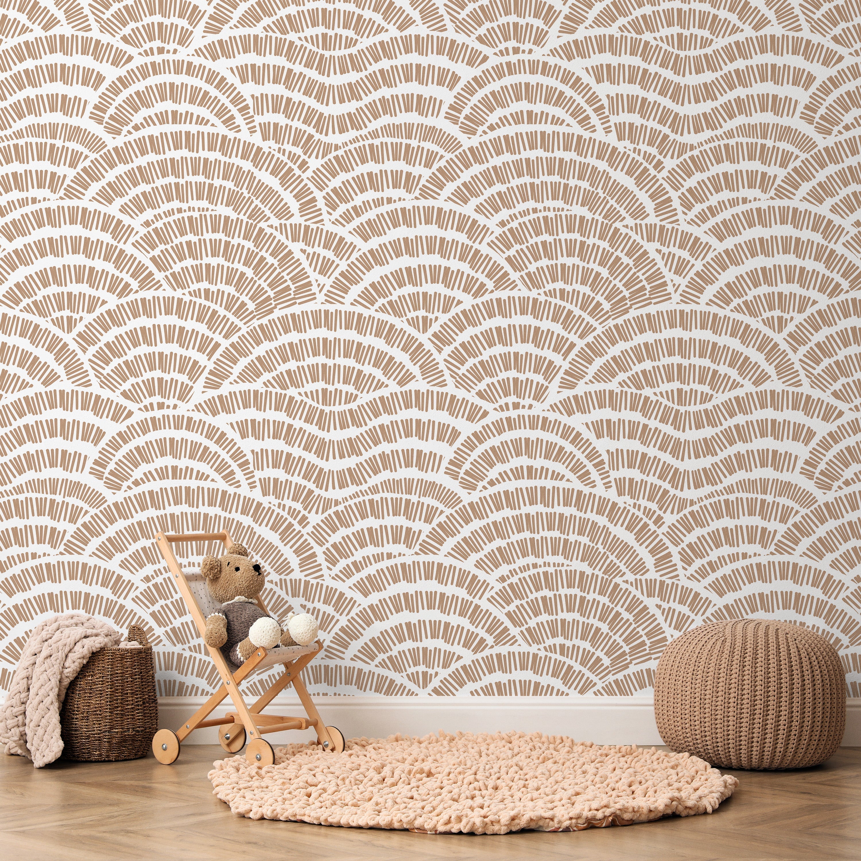 Geometric Embroidery Peel and Stick Wallpaper, Removable Wallpaper, Traditional Wallpaper - Beige | DeccoPrint