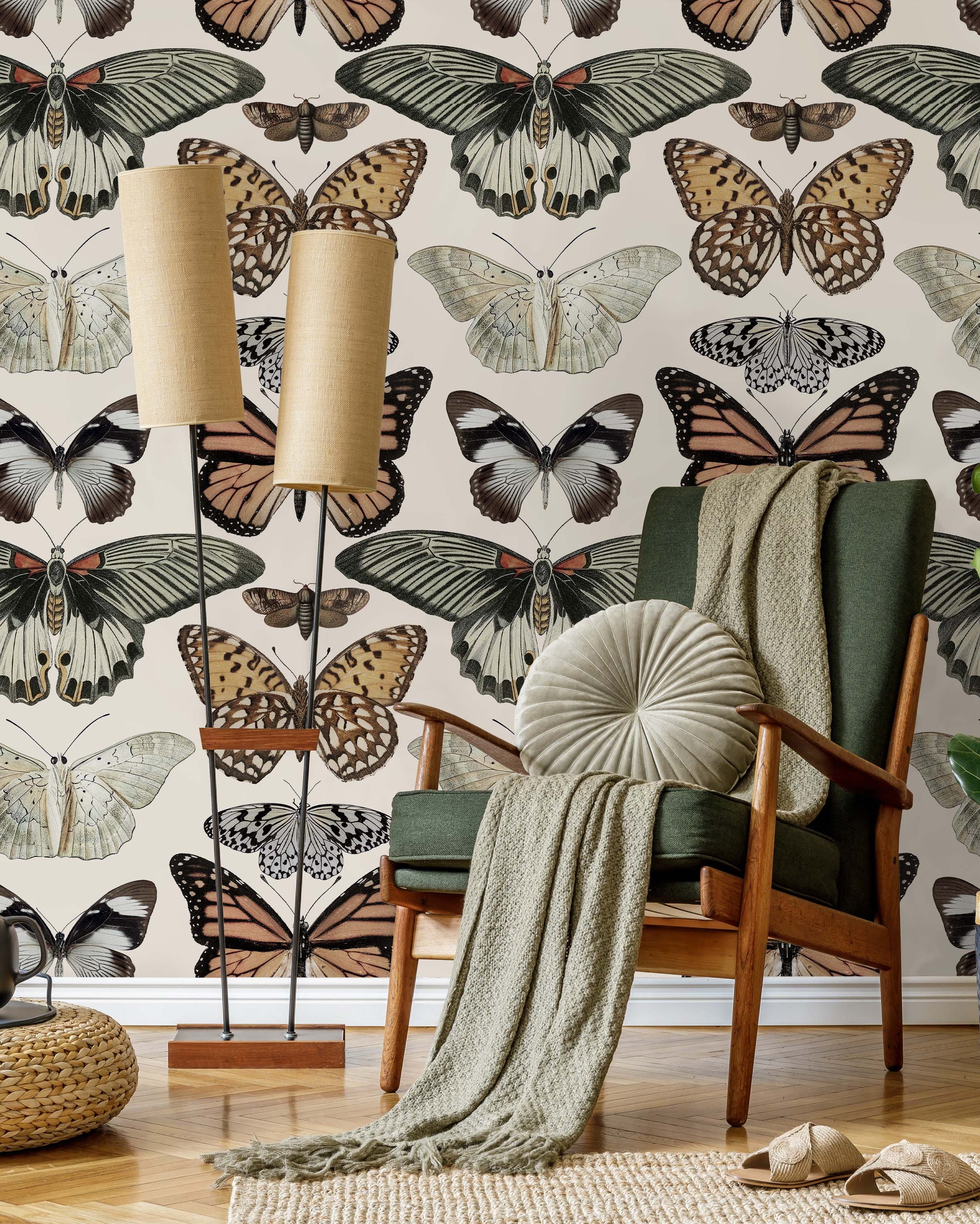 Vintage Butterfly Peel and Stick Wallpaper, Removable Wallpaper, Traditional Wallpaper | DeccoPrint