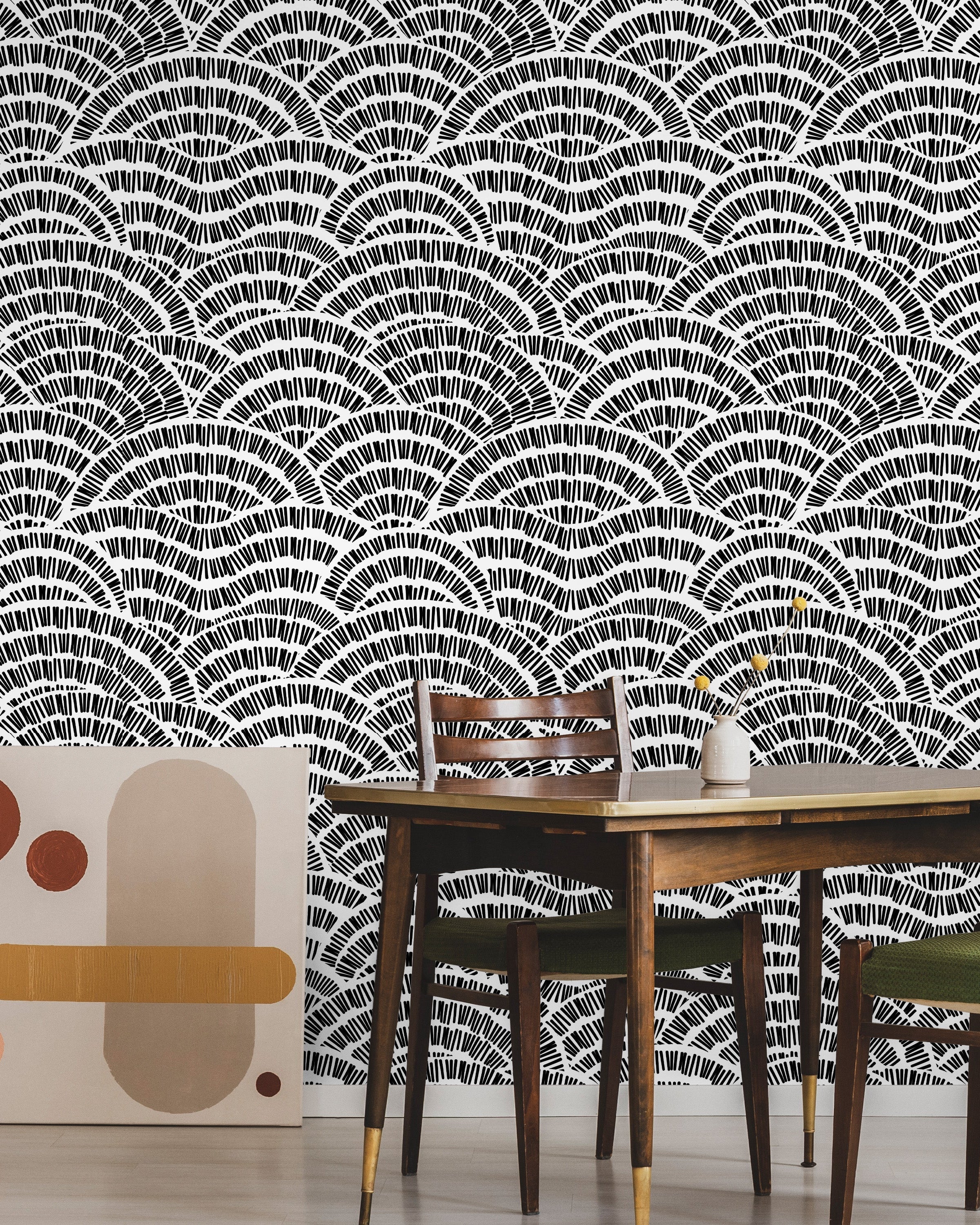 Geometric Embroidery Peel and Stick Wallpaper, Removable Wallpaper, Traditional Wallpaper - Black | DeccoPrint