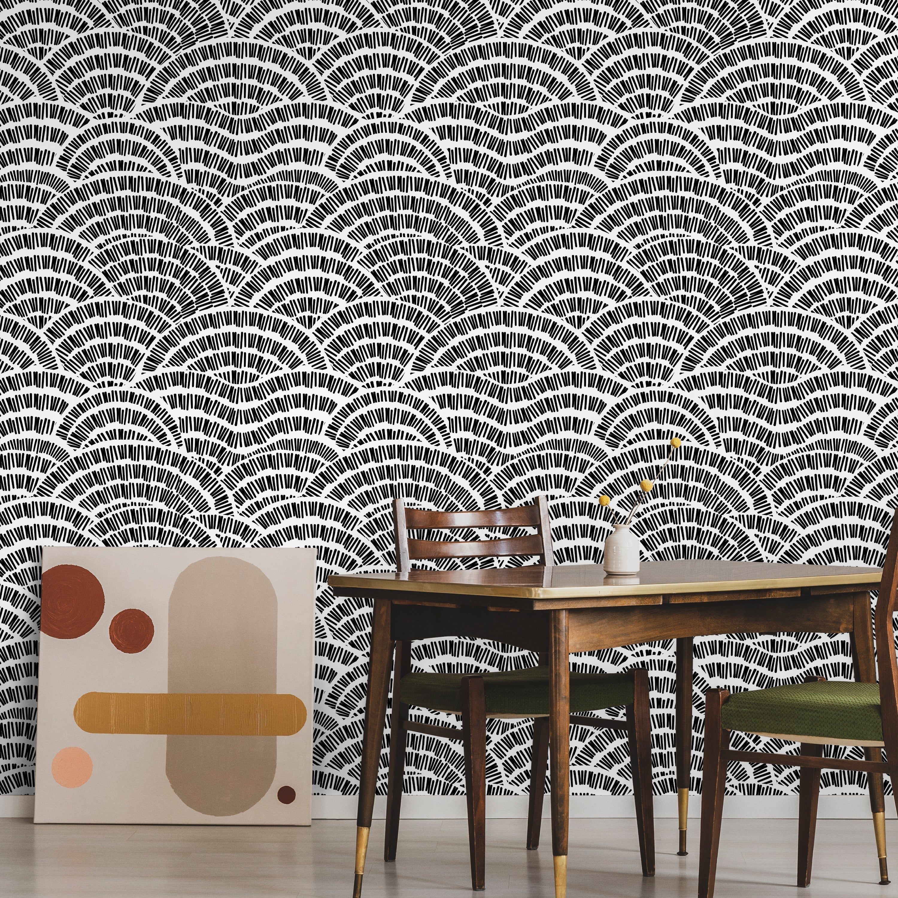 Geometric Embroidery Peel and Stick Wallpaper, Removable Wallpaper, Traditional Wallpaper - Black | DeccoPrint