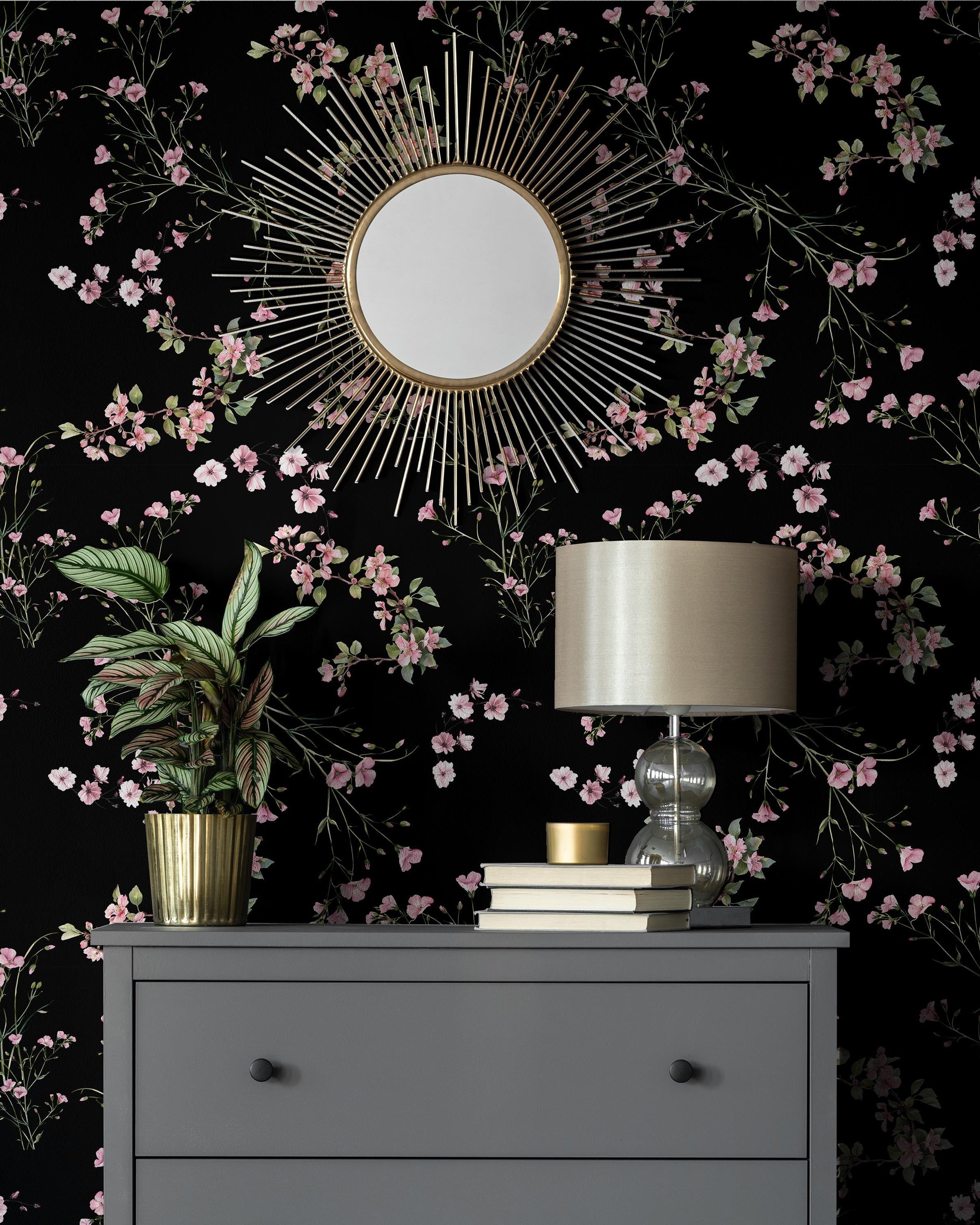 Leaves and Flowers Peel and Stick Wallpaper, Removable Wallpaper, Traditional Wallpaper | DeccoPrint