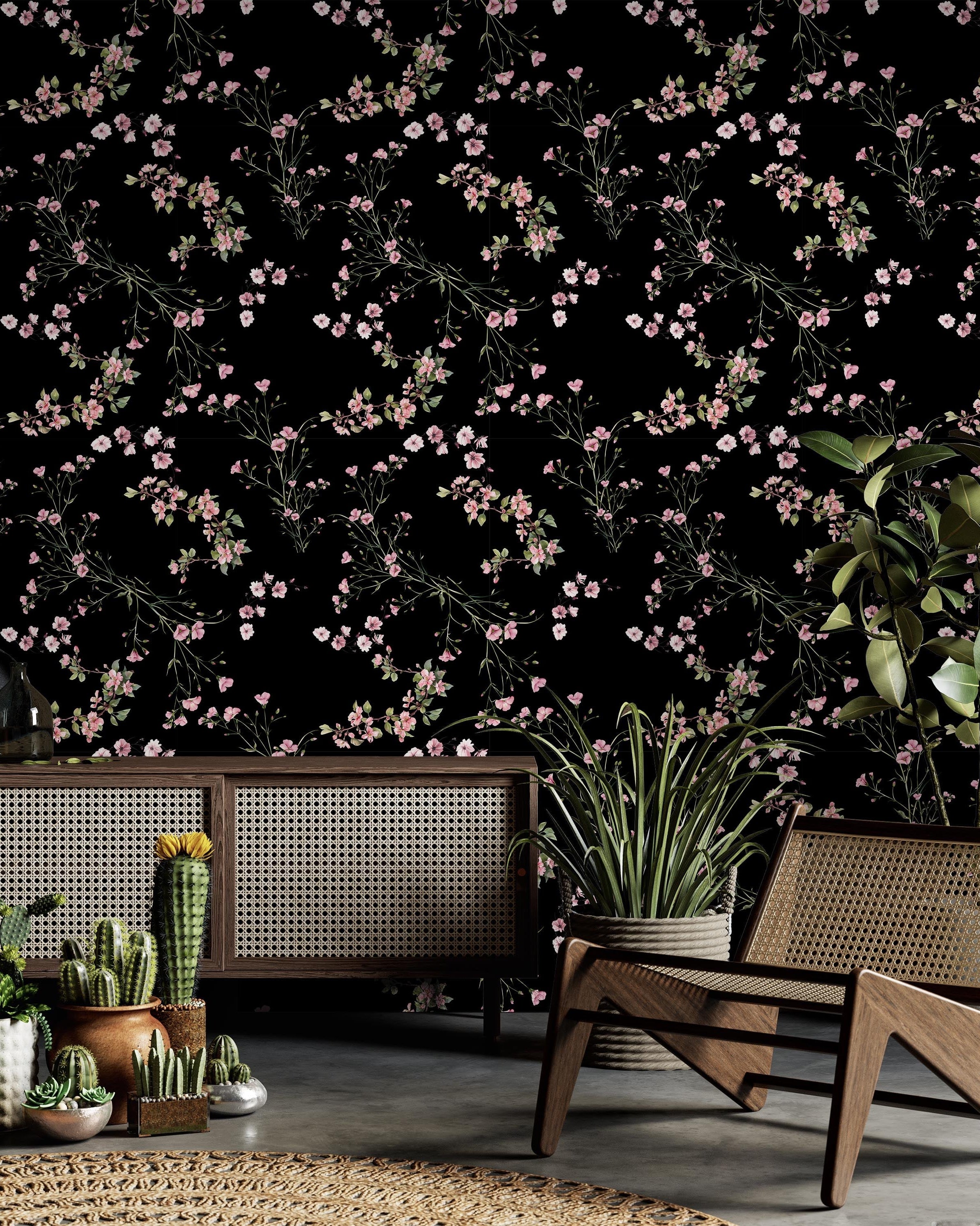 Leaves and Flowers Peel and Stick Wallpaper, Removable Wallpaper, Traditional Wallpaper | DeccoPrint