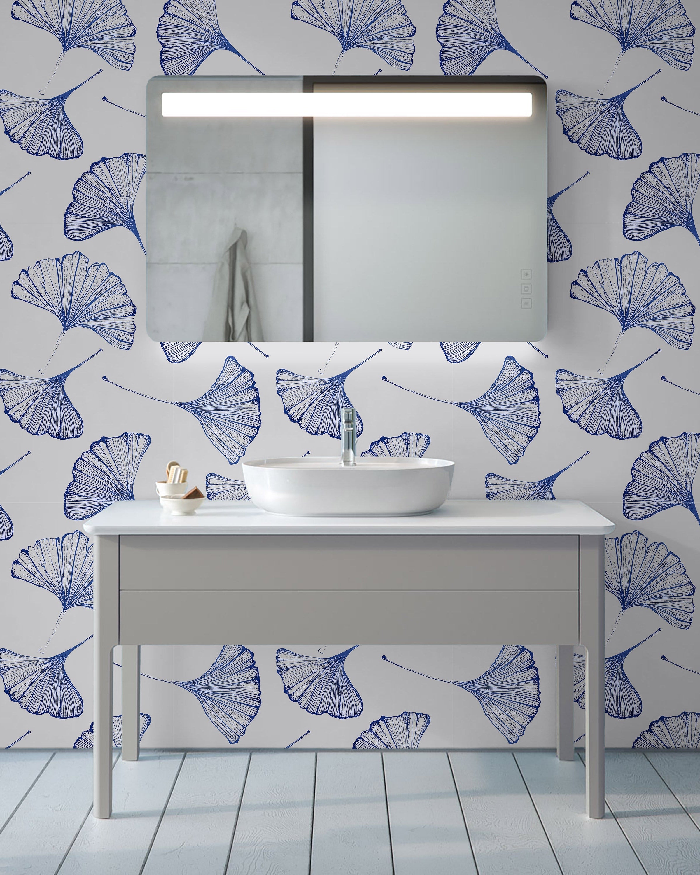 Ginkgo Leaves Peel and Stick Wallpaper, Removable Wallpaper, Traditional Wallpaper - Blue | DeccoPrint