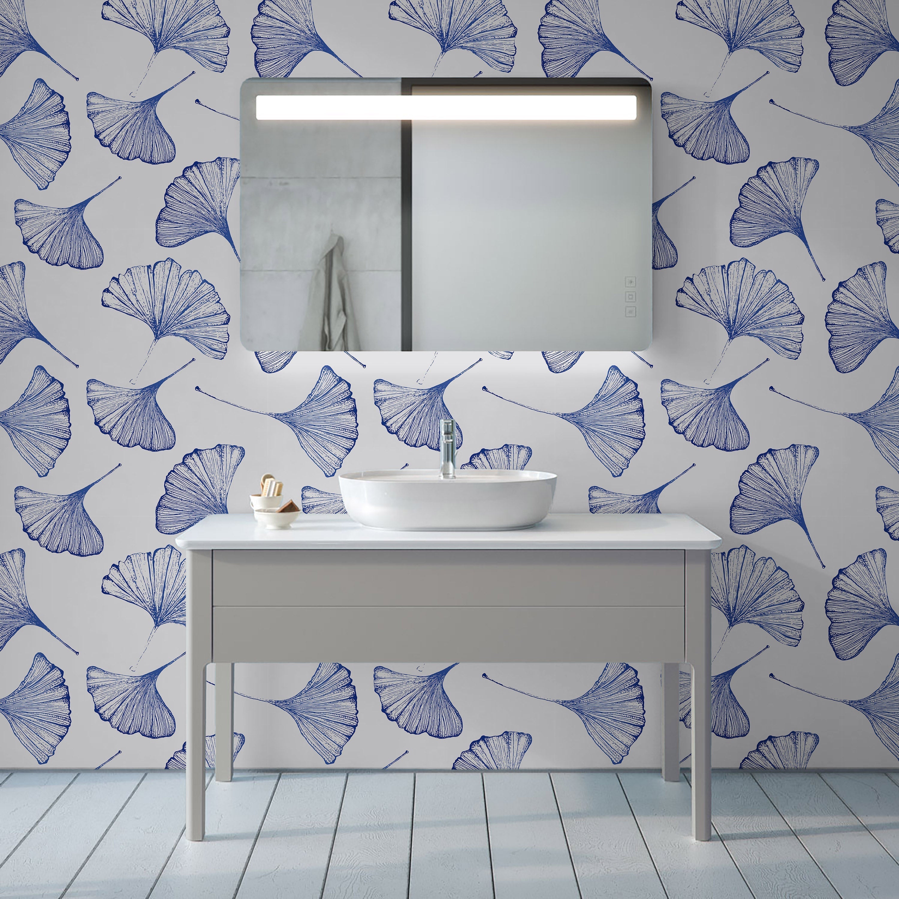 Ginkgo Leaves Peel and Stick Wallpaper, Removable Wallpaper, Traditional Wallpaper - Blue | DeccoPrint