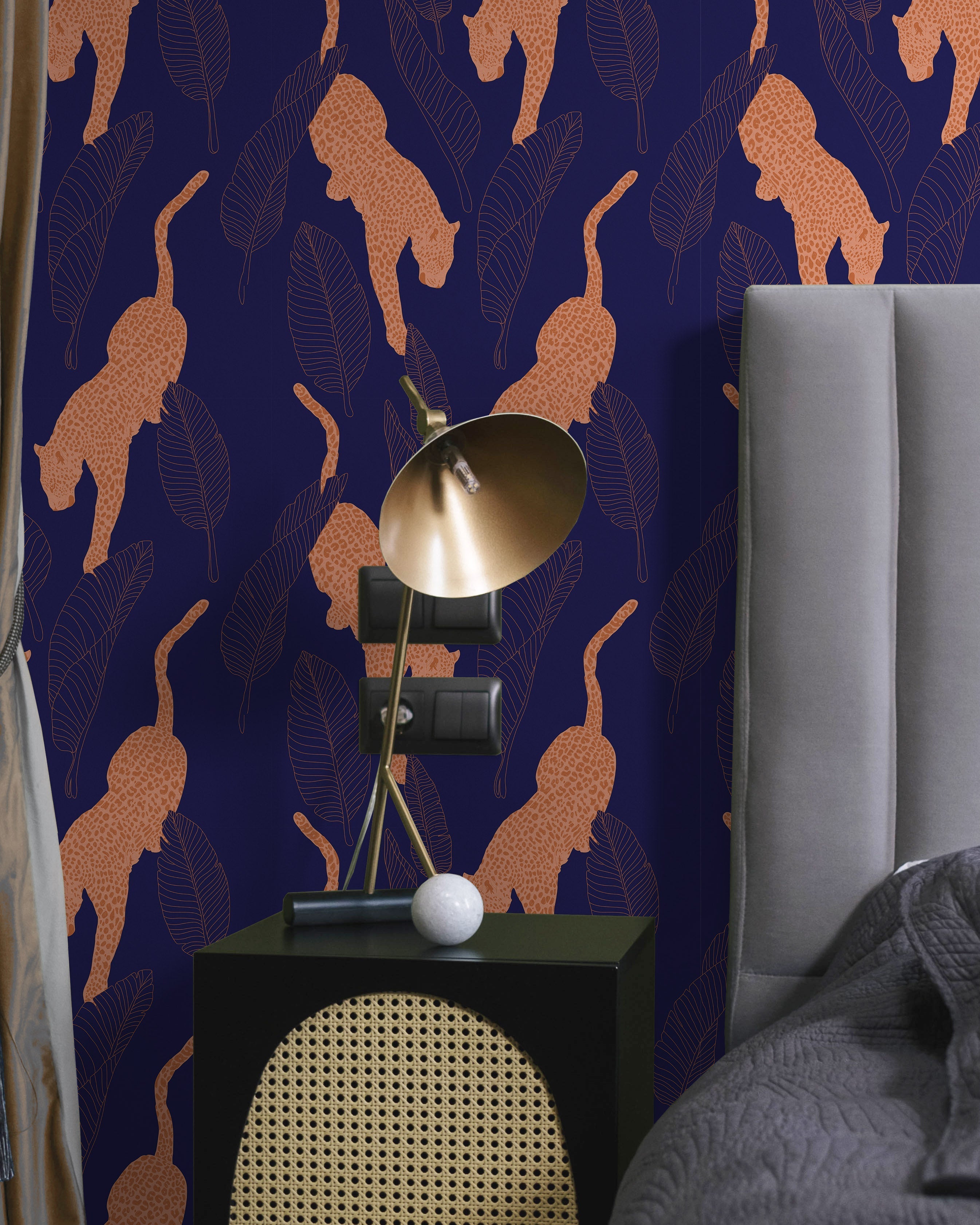 Leopards Peel and Stick Wallpaper, Removable Wallpaper, Traditional Wallpaper - Blue | DeccoPrint