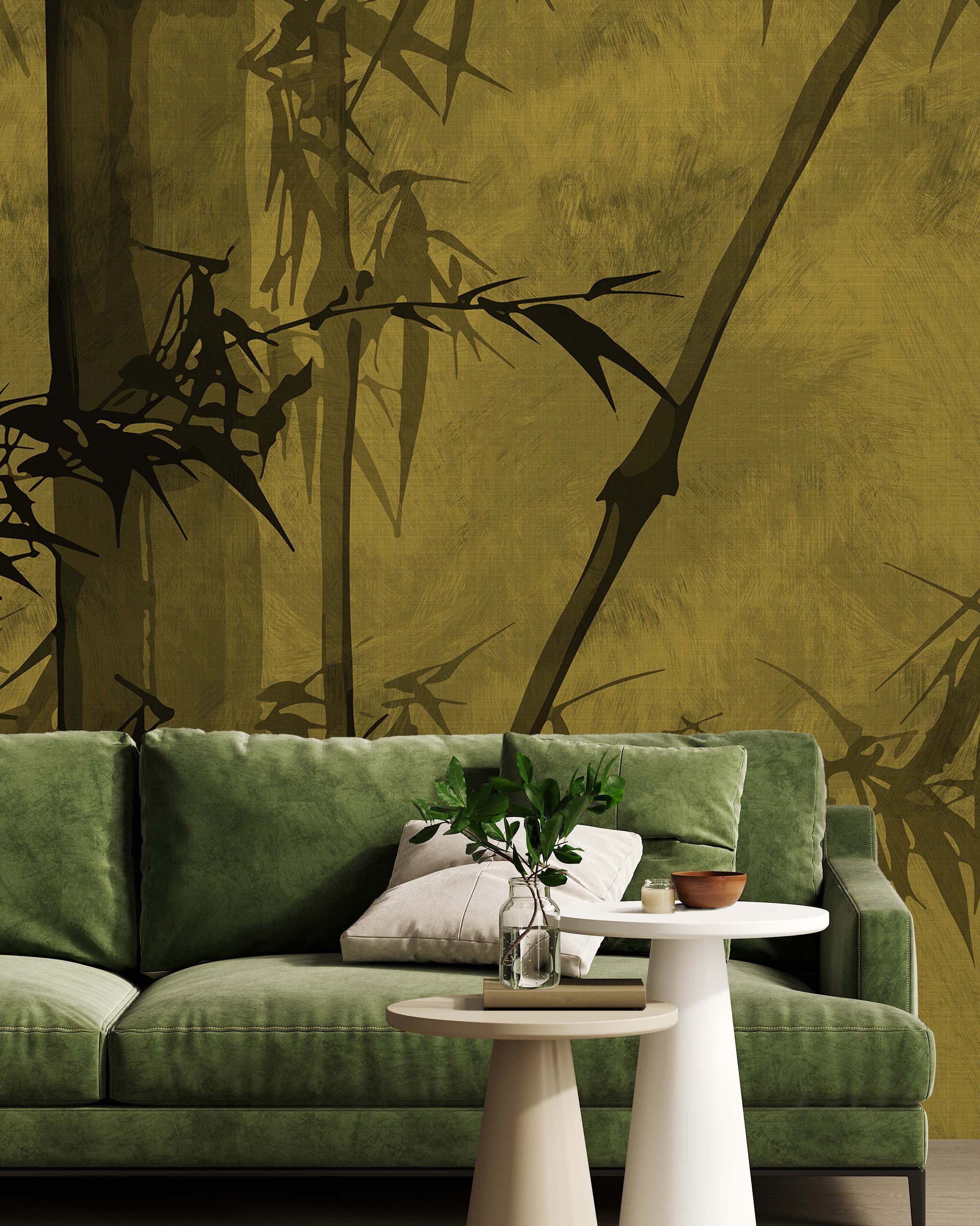 Bamboo Tree Mural Peel and Stick Wallpaper, Removable Wallpaper, Traditional Wallpaper - Yellow | DeccoPrint