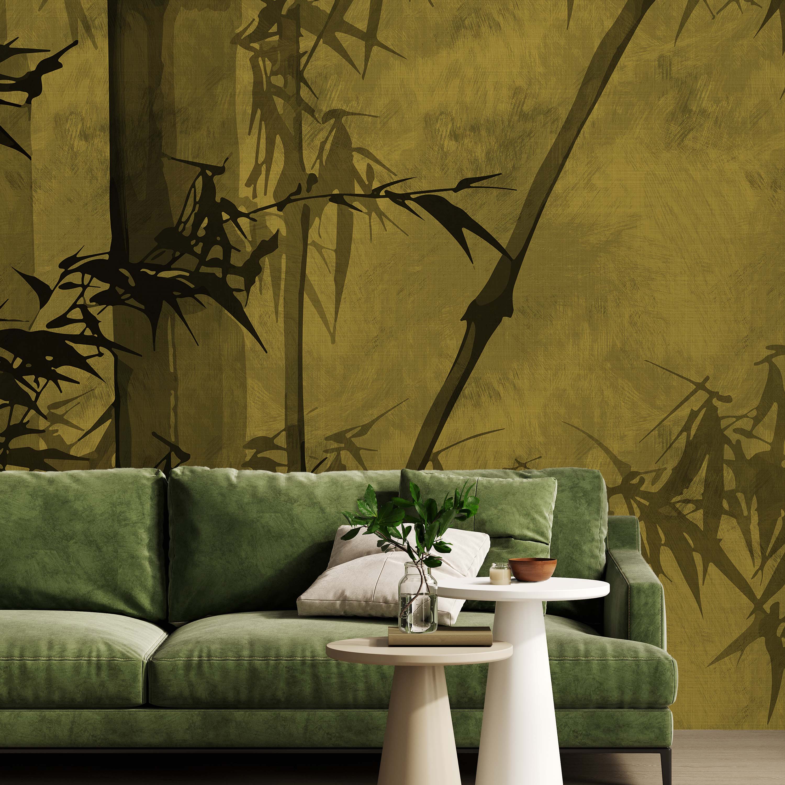 Bamboo Tree Mural Peel and Stick Wallpaper, Removable Wallpaper, Traditional Wallpaper - Yellow | DeccoPrint