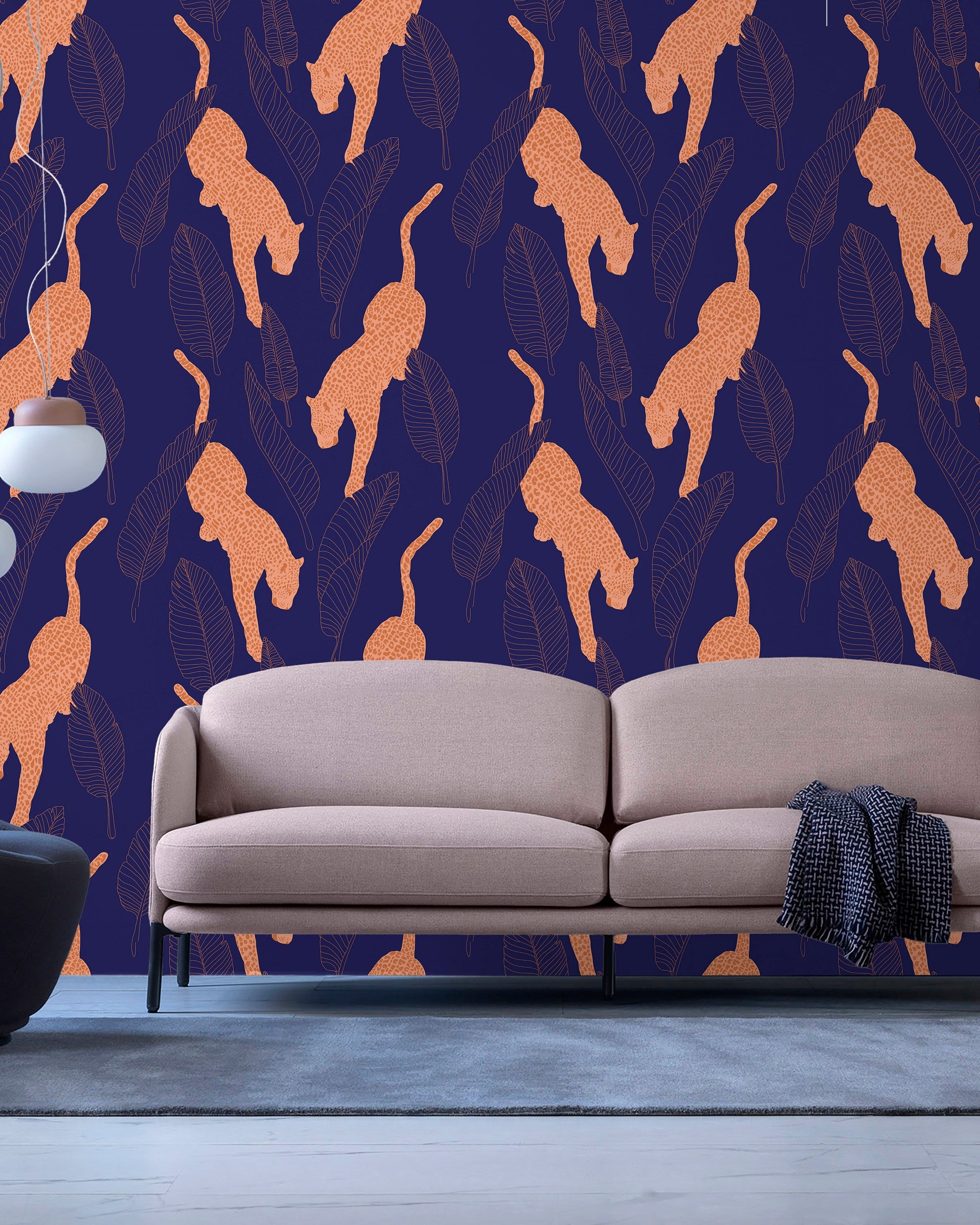 Leopards Peel and Stick Wallpaper, Removable Wallpaper, Traditional Wallpaper - Blue | DeccoPrint