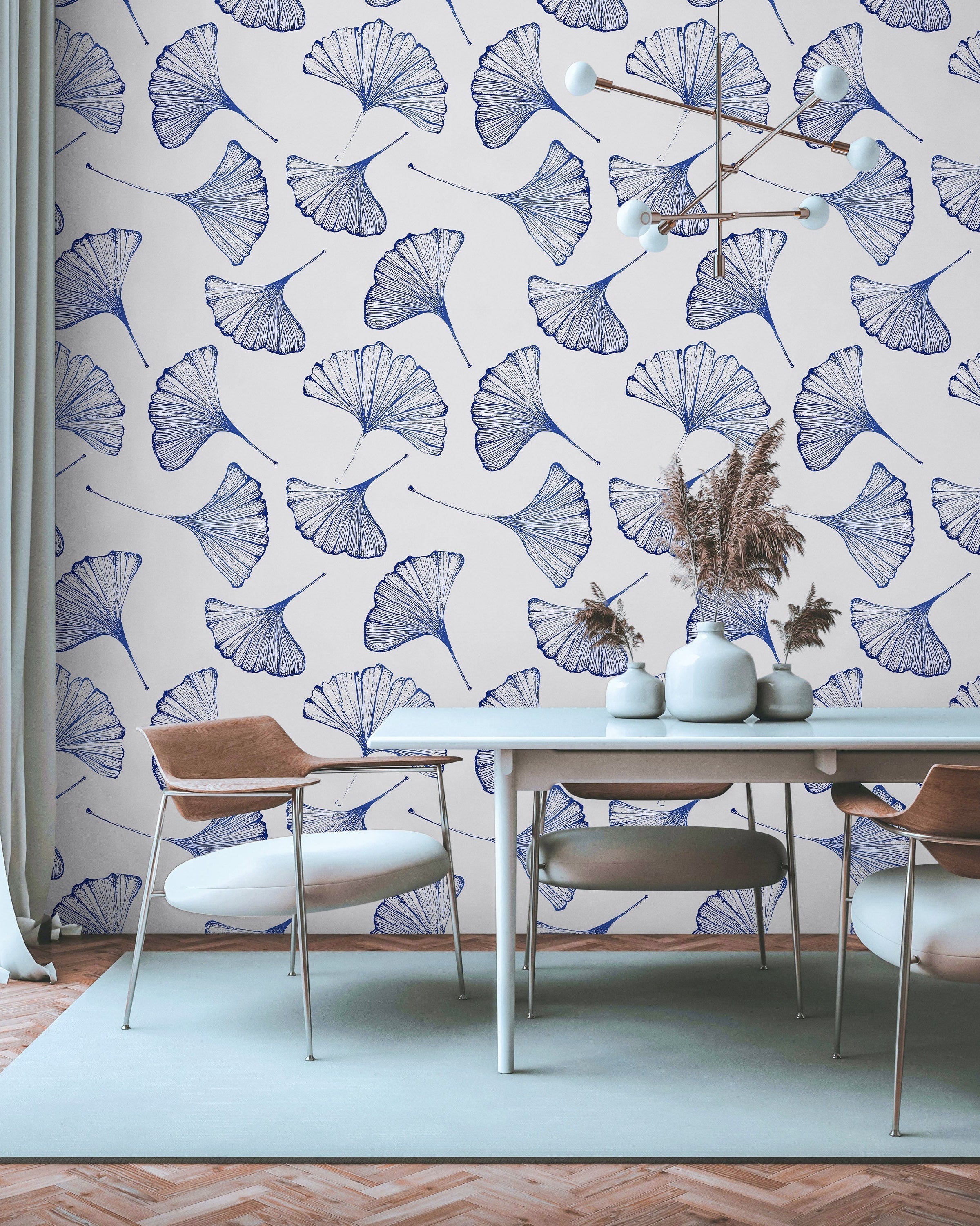 Ginkgo Leaves Peel and Stick Wallpaper, Removable Wallpaper, Traditional Wallpaper - Blue | DeccoPrint