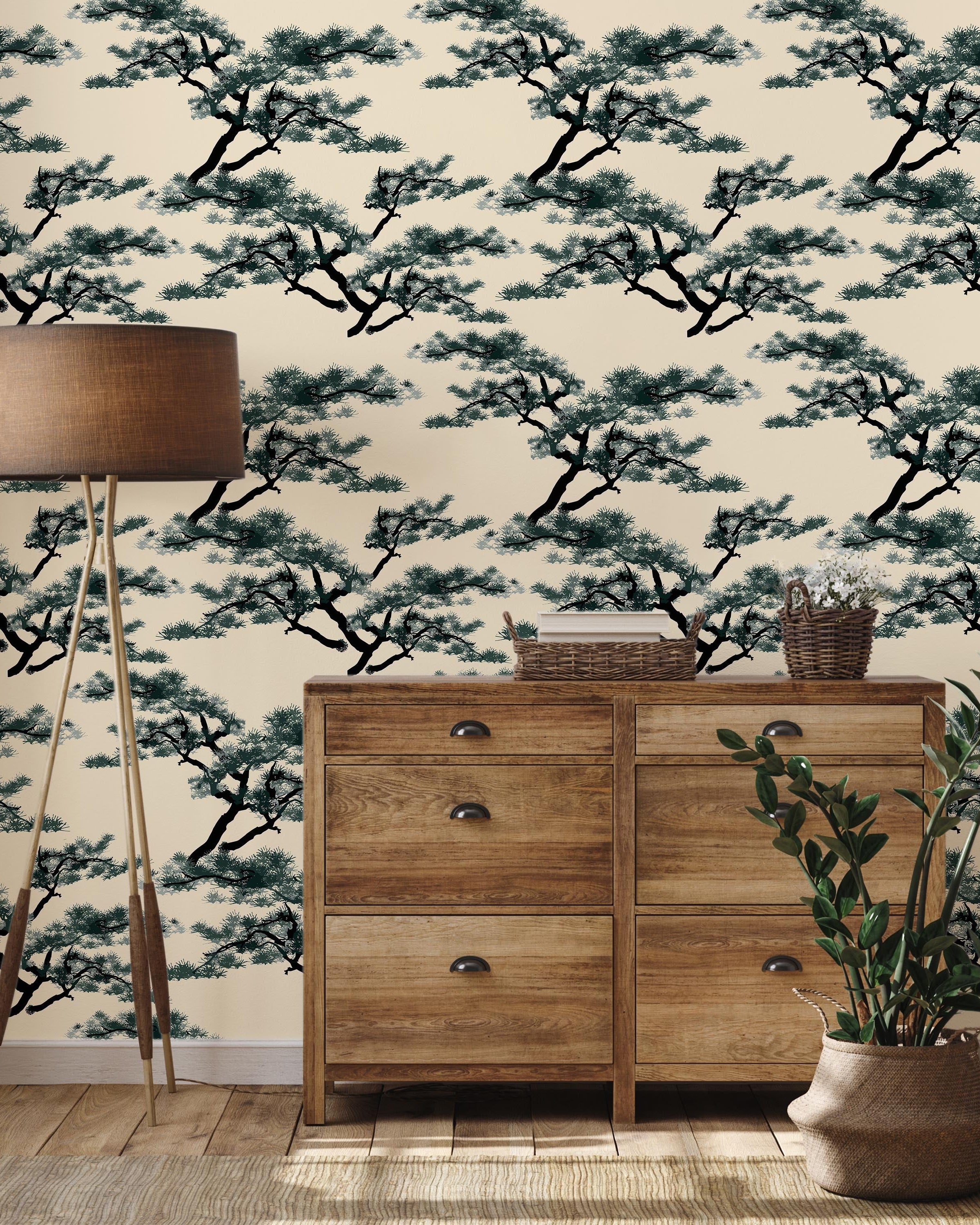 Chinese Trees Peel and Stick Wallpaper, Removable Wallpaper, Traditional Wallpaper | DeccoPrint
