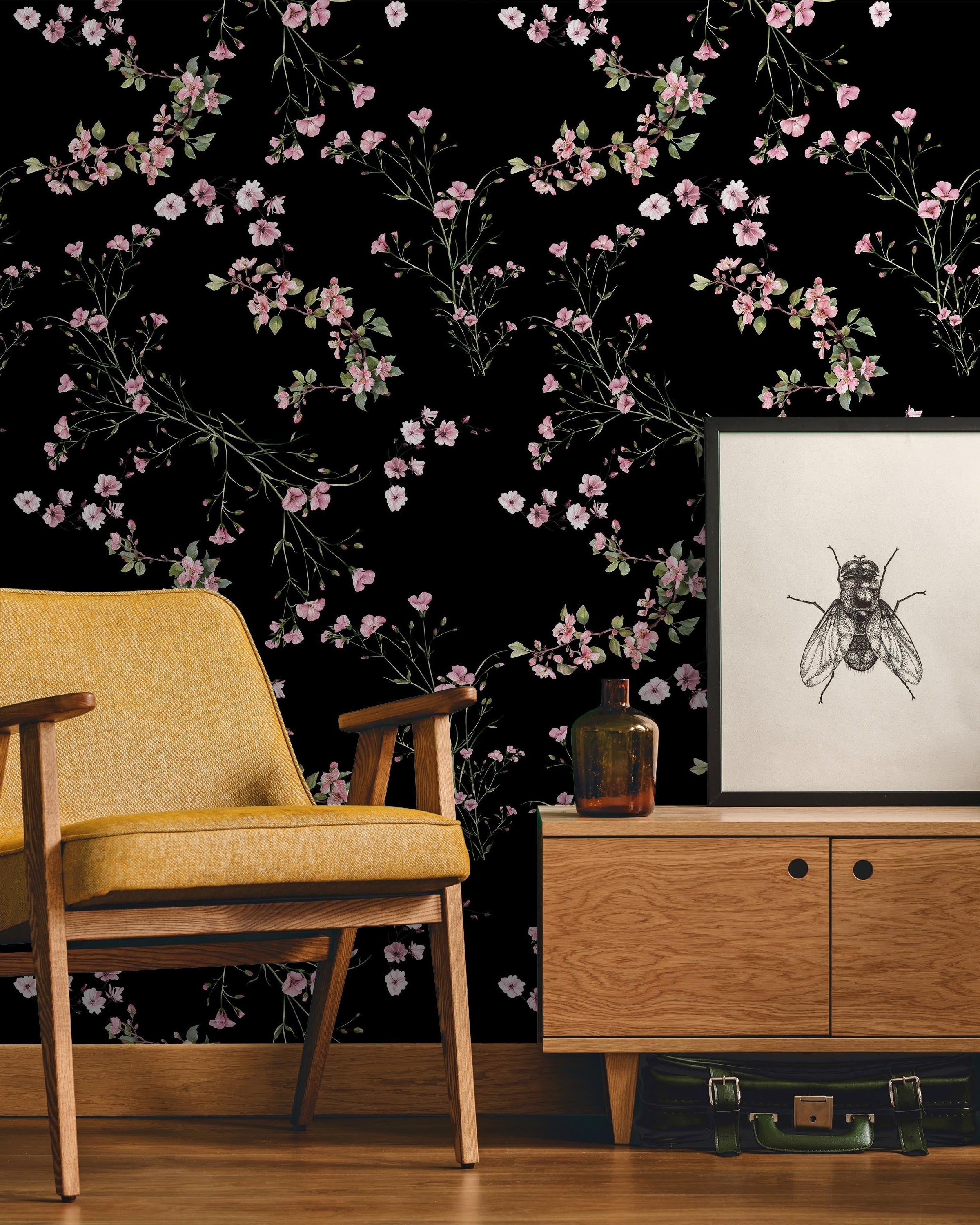 Leaves and Flowers Peel and Stick Wallpaper, Removable Wallpaper, Traditional Wallpaper | DeccoPrint