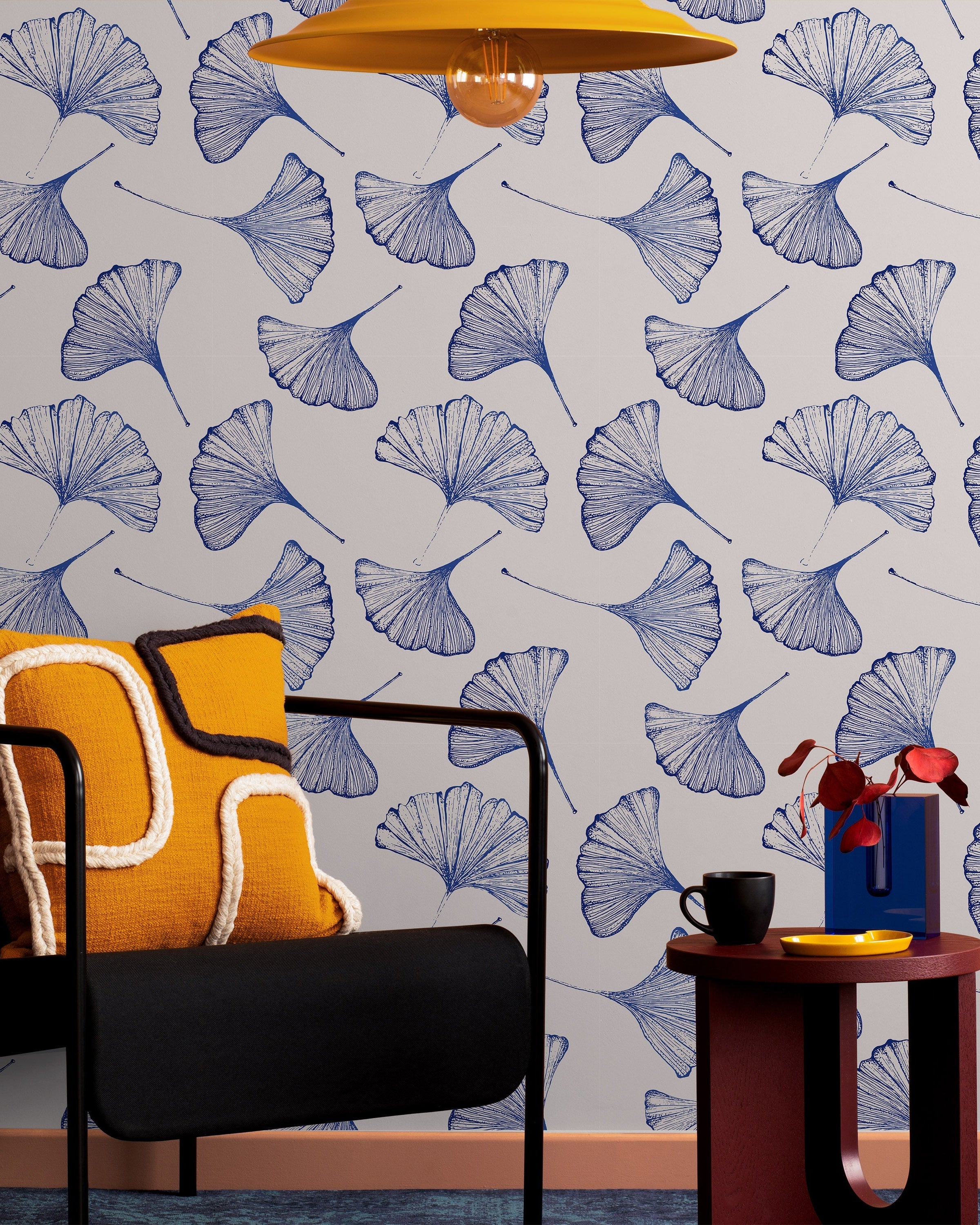 Ginkgo Leaves Peel and Stick Wallpaper, Removable Wallpaper, Traditional Wallpaper - Blue | DeccoPrint