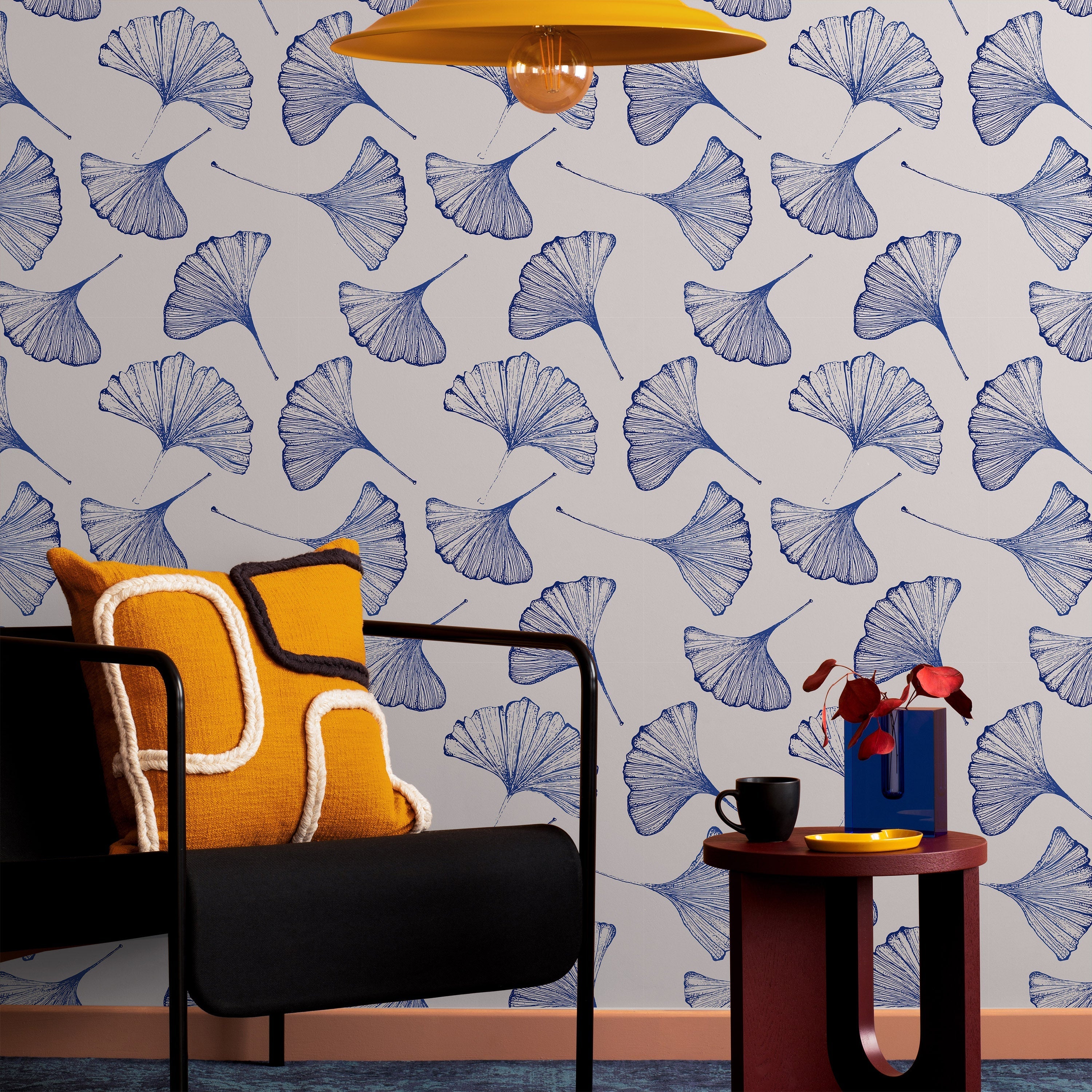 Ginkgo Leaves Peel and Stick Wallpaper, Removable Wallpaper, Traditional Wallpaper - Blue | DeccoPrint
