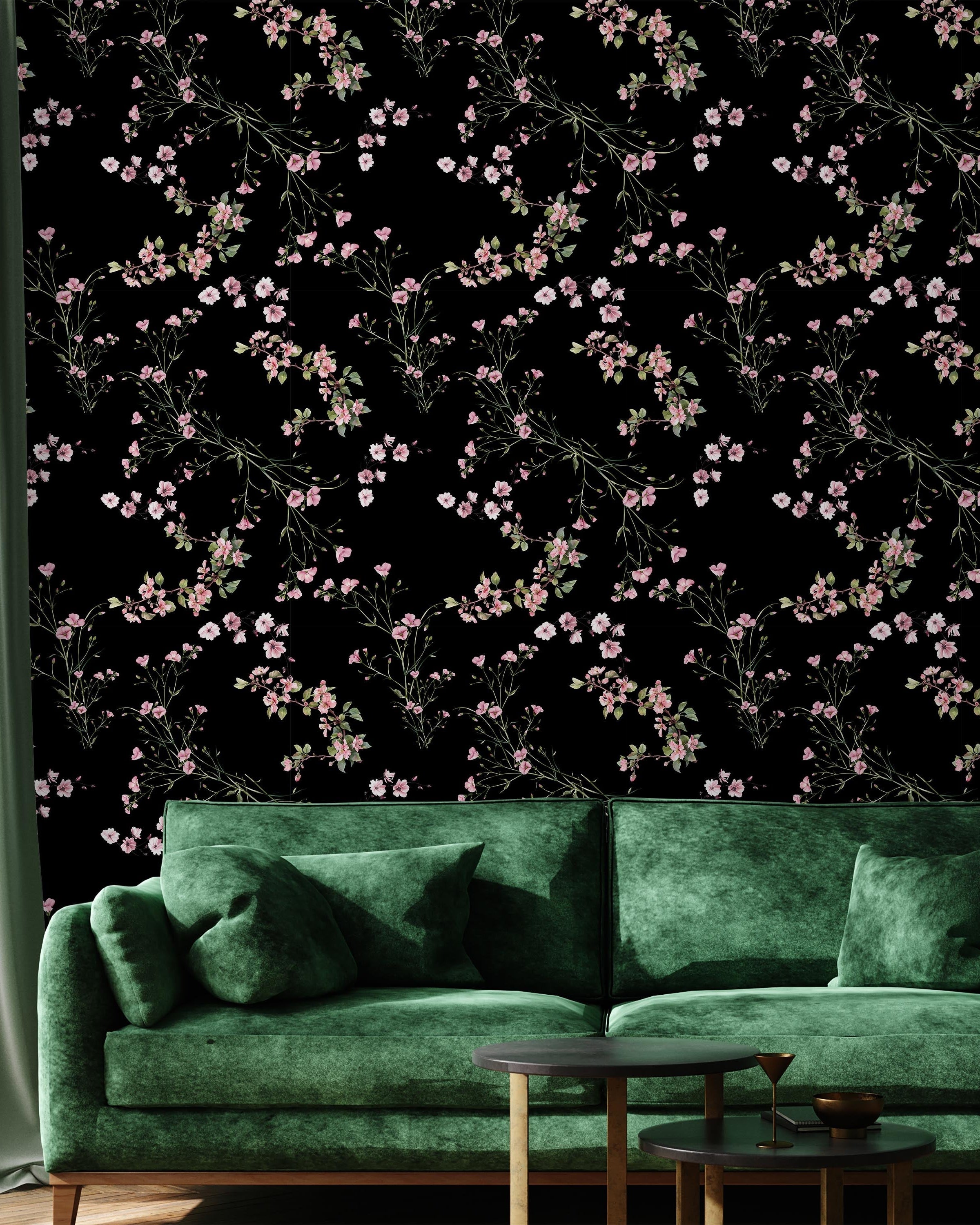Leaves and Flowers Peel and Stick Wallpaper, Removable Wallpaper, Traditional Wallpaper | DeccoPrint