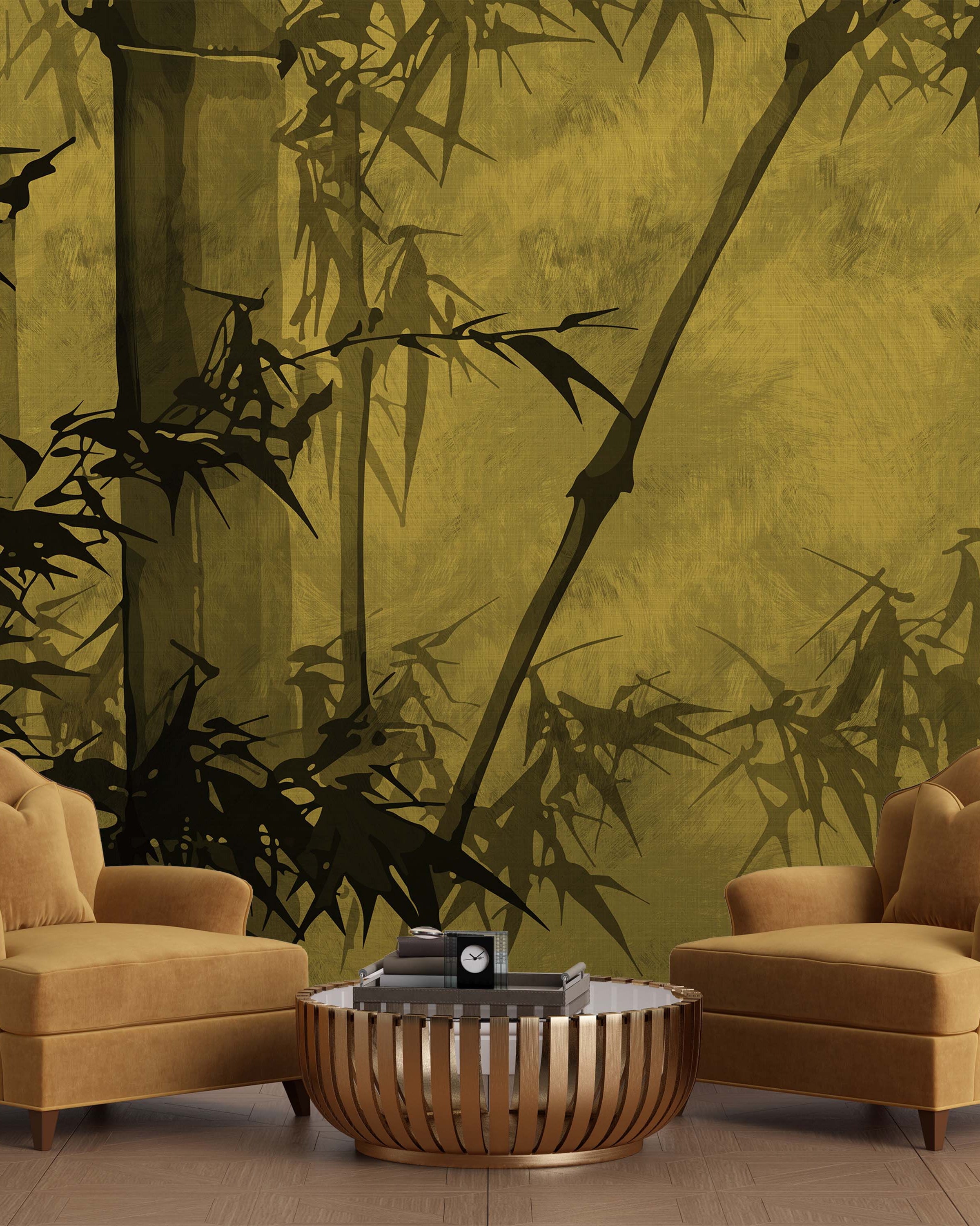 Bamboo Tree Mural Peel and Stick Wallpaper, Removable Wallpaper, Traditional Wallpaper - Yellow | DeccoPrint