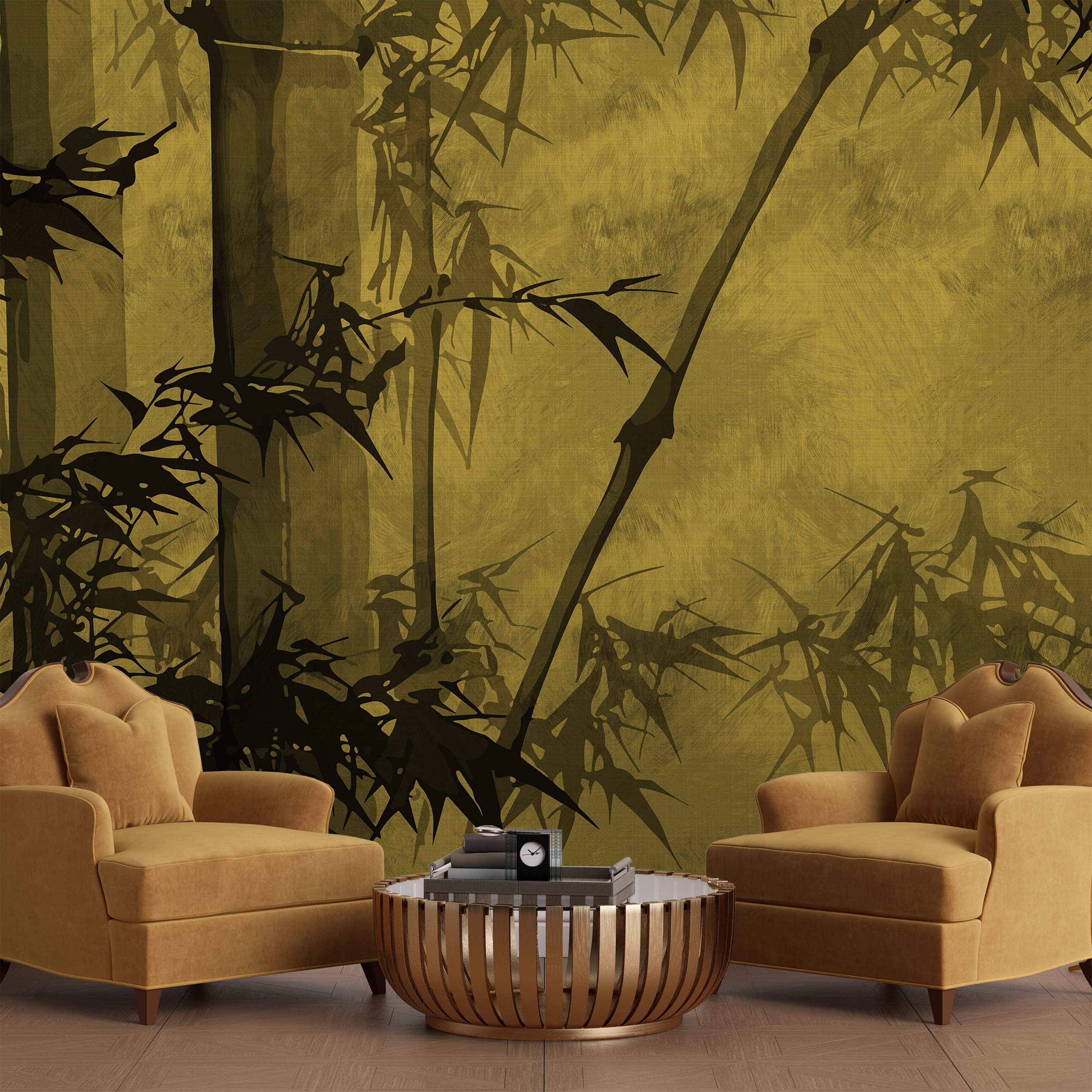 Bamboo Tree Mural Peel and Stick Wallpaper, Removable Wallpaper, Traditional Wallpaper - Yellow | DeccoPrint
