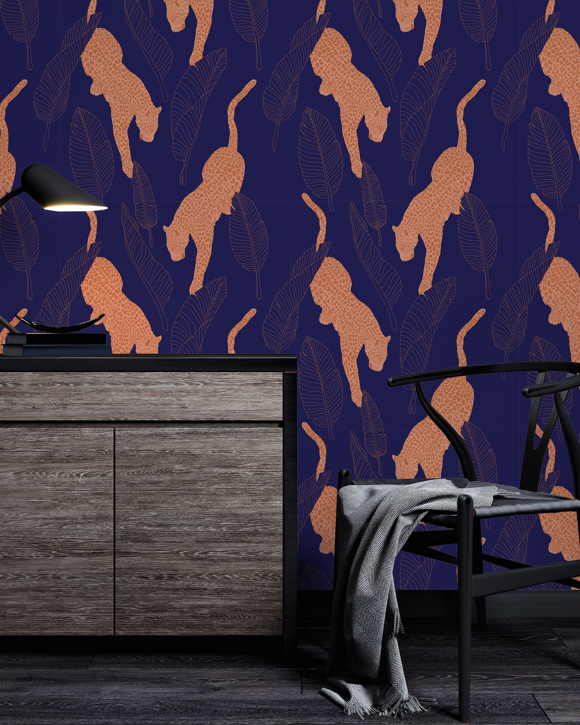 Leopards Peel and Stick Wallpaper, Removable Wallpaper, Traditional Wallpaper - Blue | DeccoPrint
