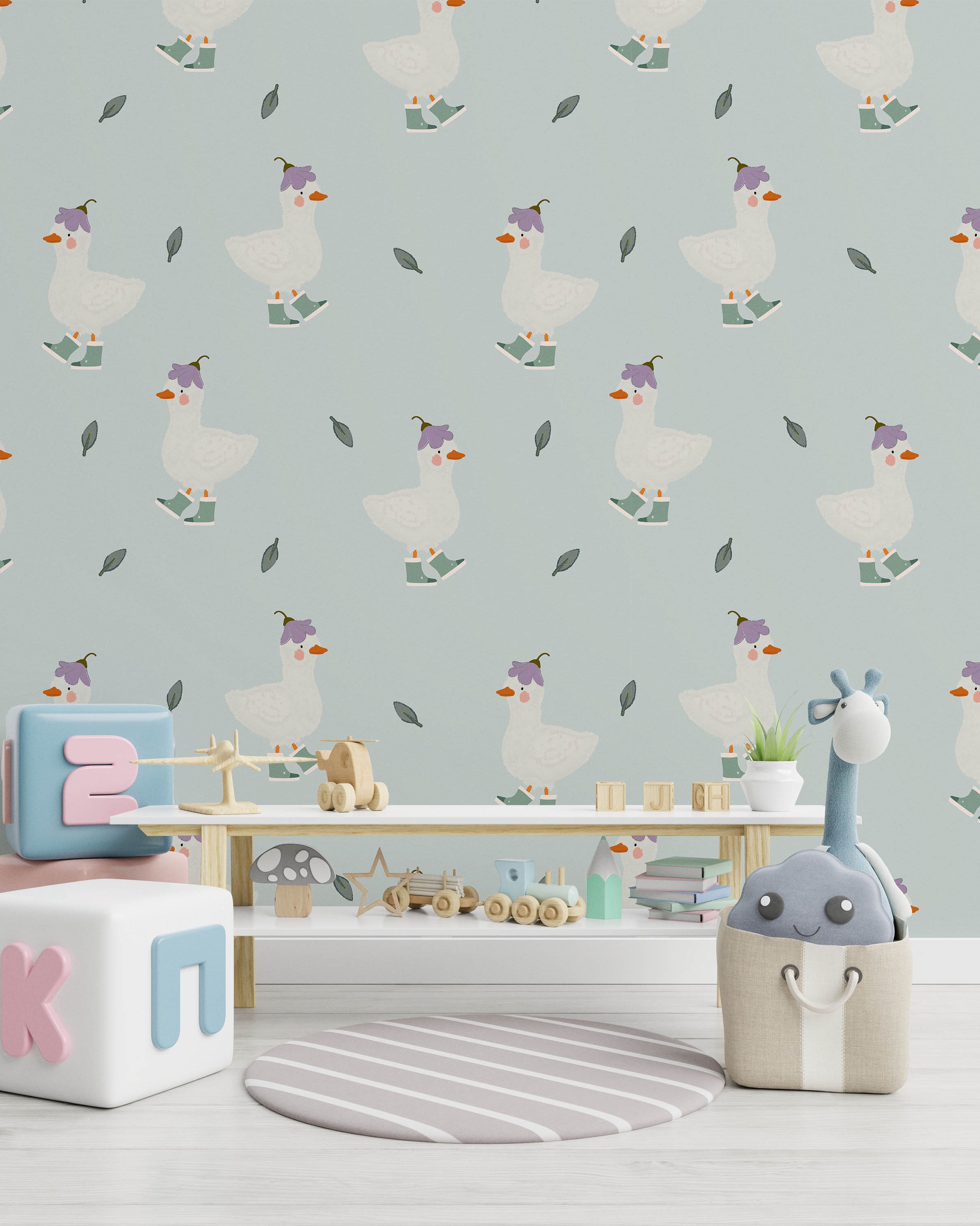 Silly Goose Peel and Stick Wallpaper, Removable Wallpaper, Traditional Wallpaper - Blue | DeccoPrint