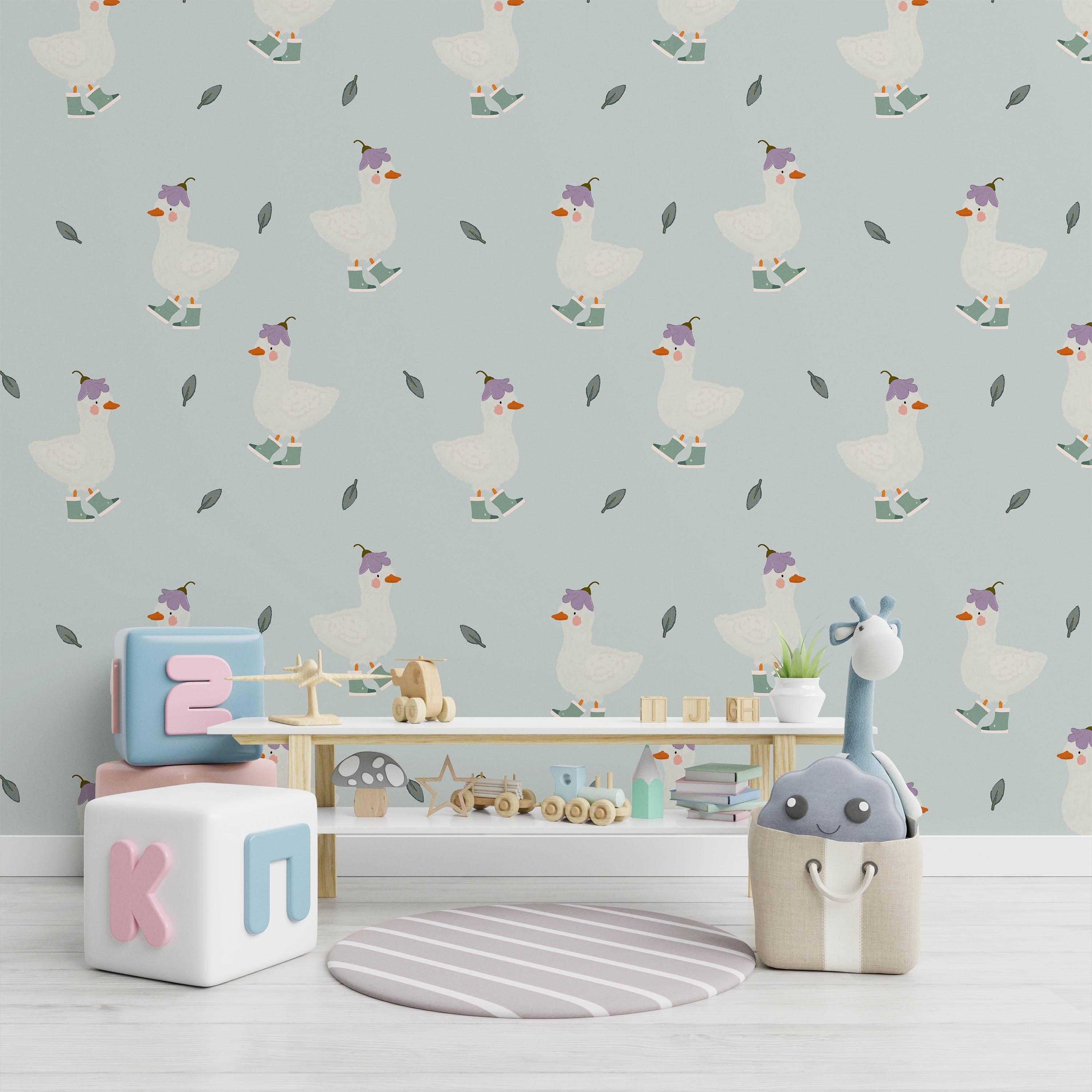 Silly Goose Peel and Stick Wallpaper, Removable Wallpaper, Traditional Wallpaper - Blue | DeccoPrint