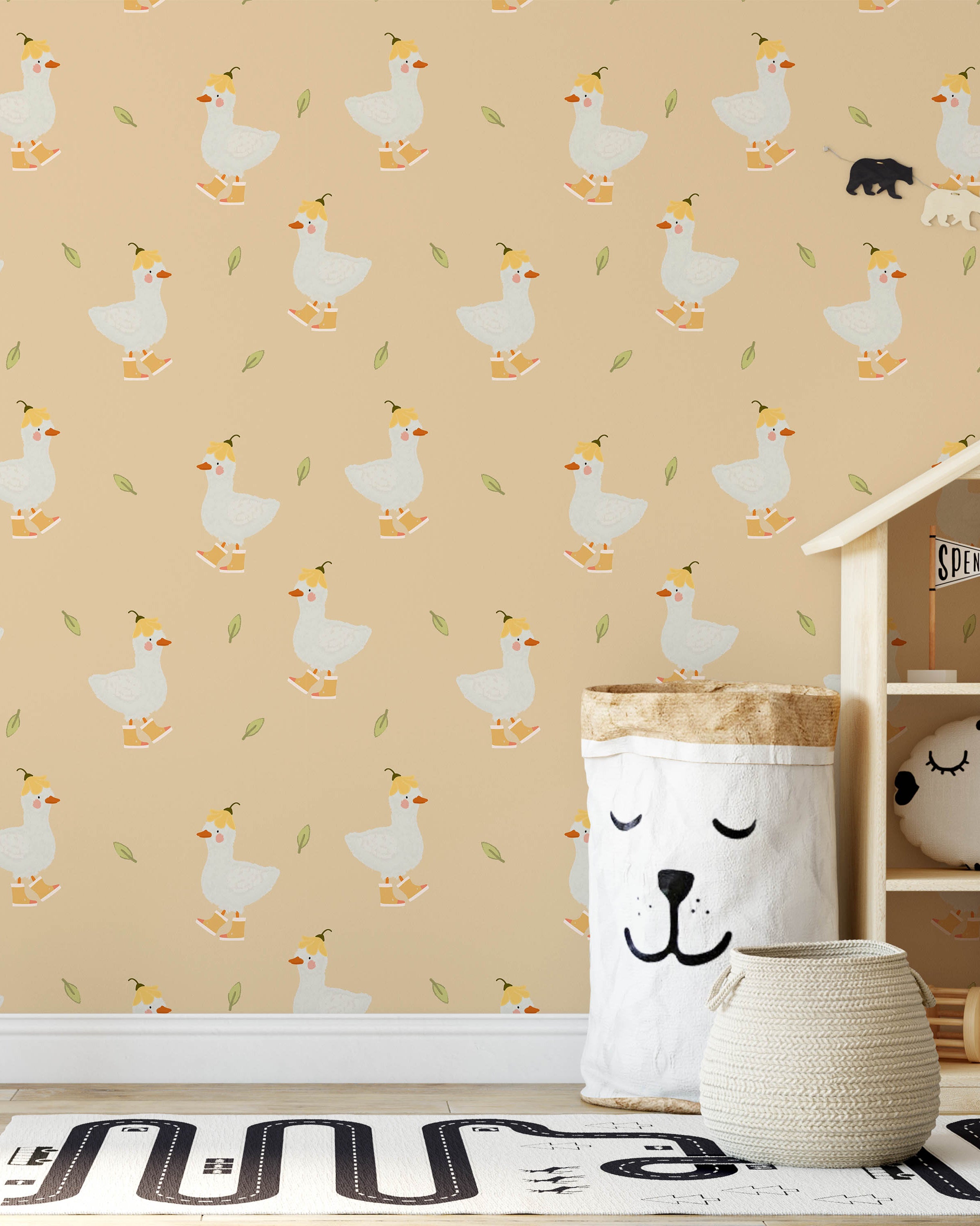 Silly Goose Peel and Stick Wallpaper, Removable Wallpaper, Traditional Wallpaper - Yellow | DeccoPrint