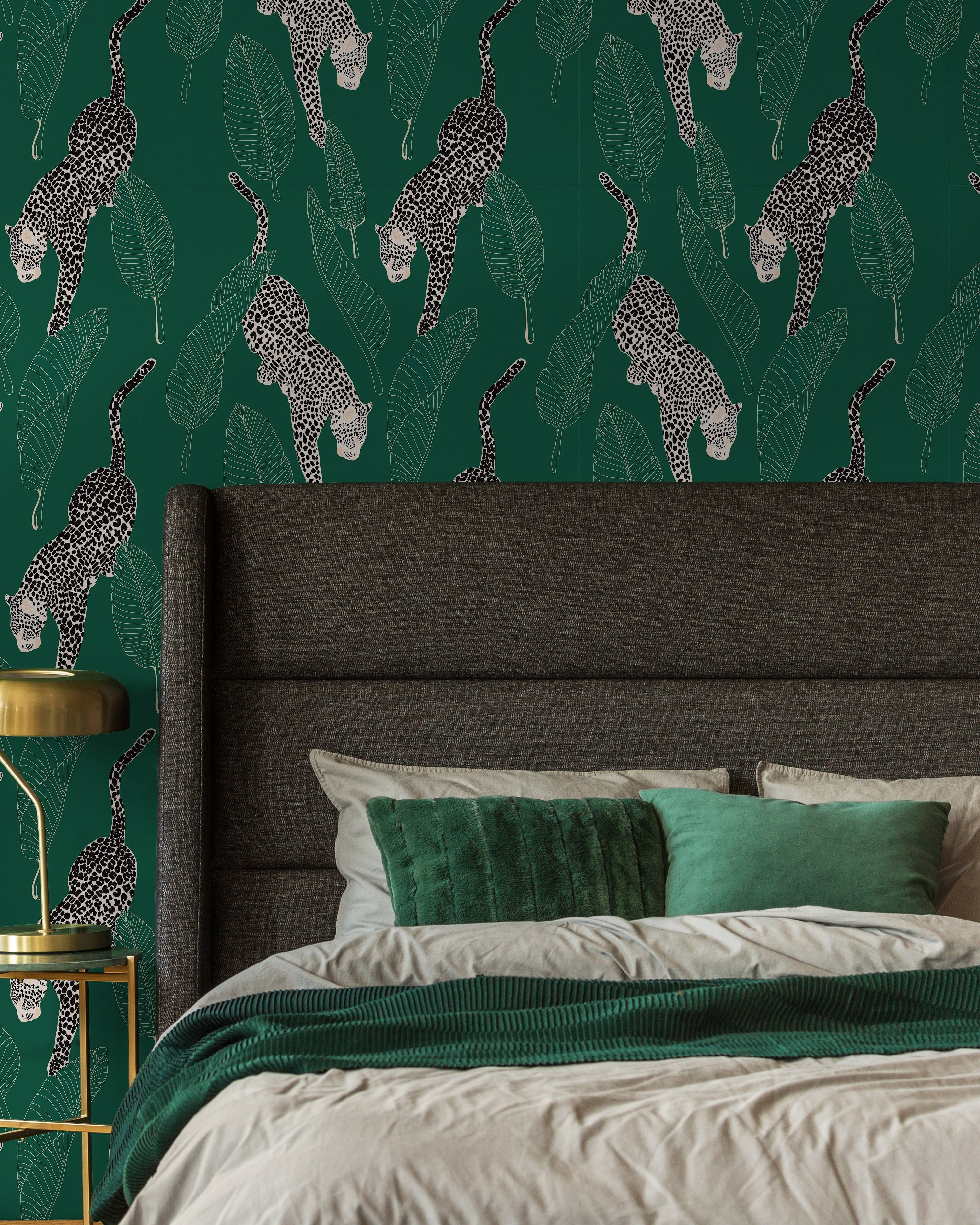 Leopards Peel and Stick Wallpaper, Removable Wallpaper, Traditional Wallpaper - Green | DeccoPrint