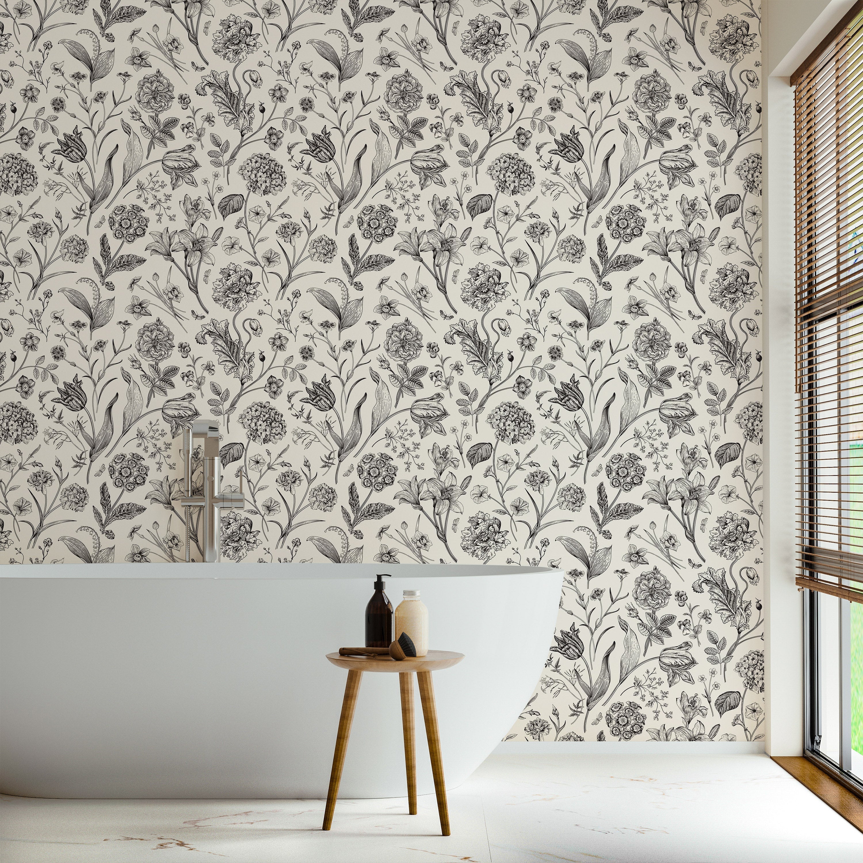 Historical Flowers Peel and Stick Wallpaper, Removable Wallpaper, Traditional Wallpaper | DeccoPrint