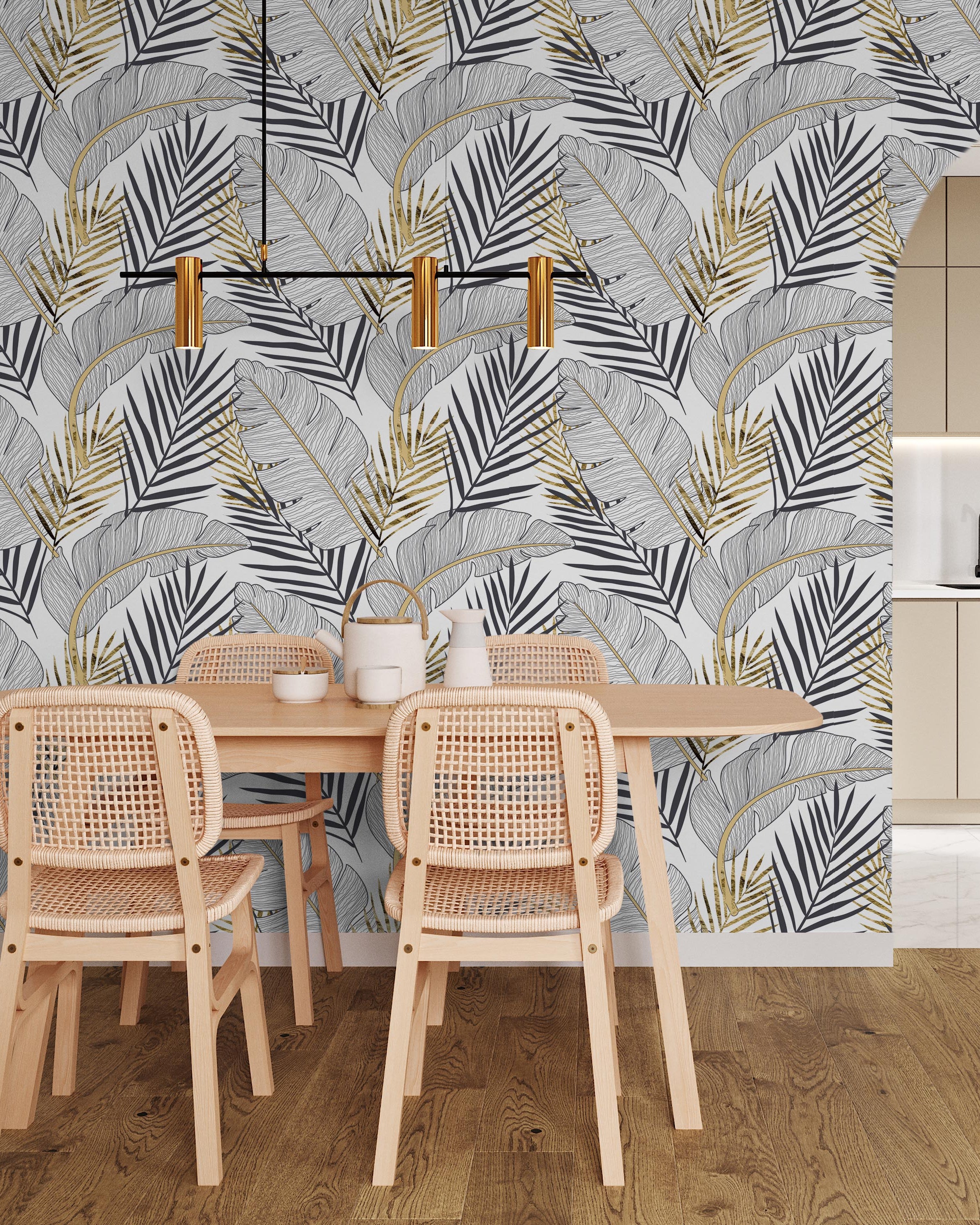 Golden Palm Peel and Stick Wallpaper, Removable Wallpaper, Traditional Wallpaper | DeccoPrint