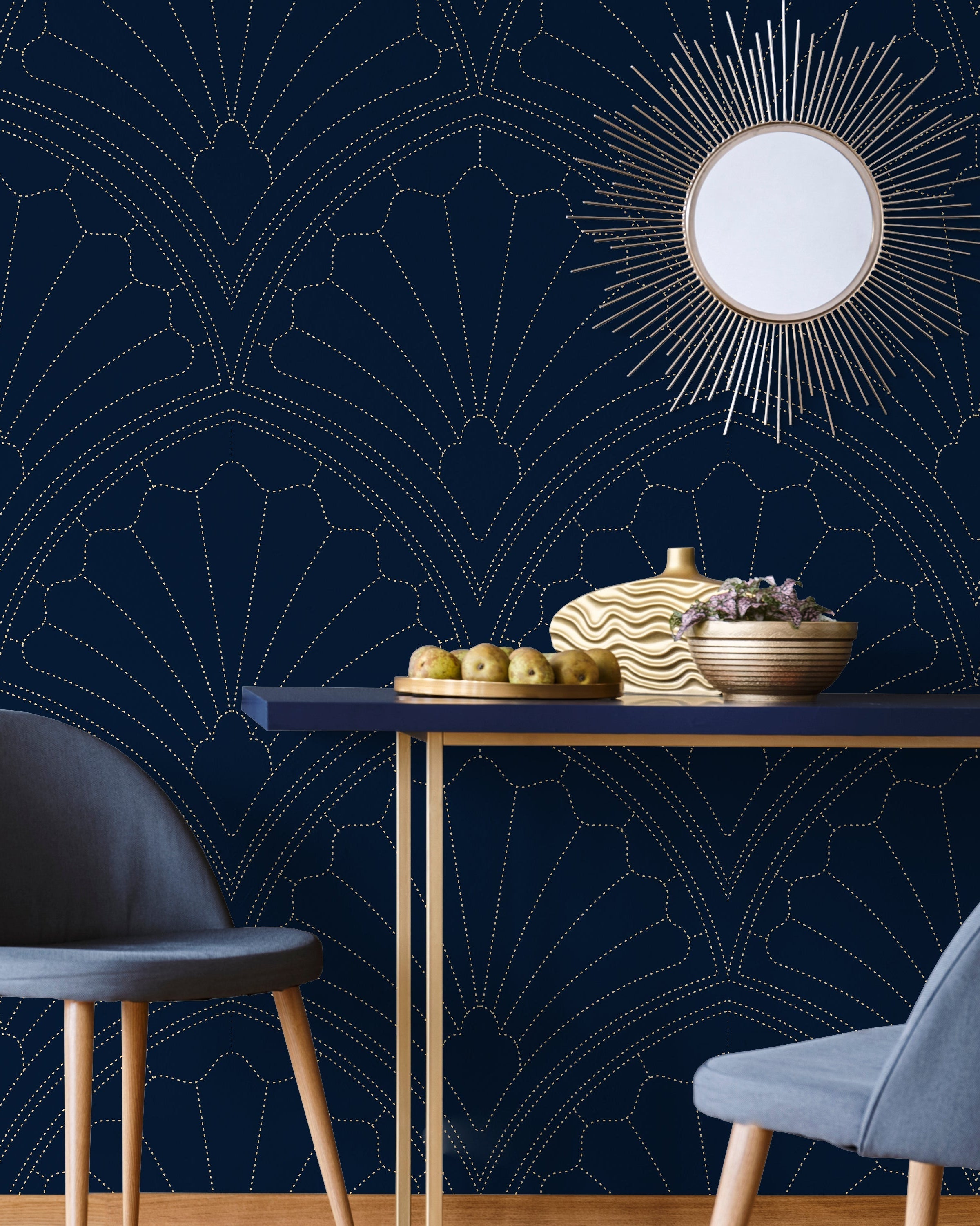 Monochrome Harmony Peel and Stick Wallpaper, Removable Wallpaper, Traditional Wallpaper - Navy | DeccoPrint