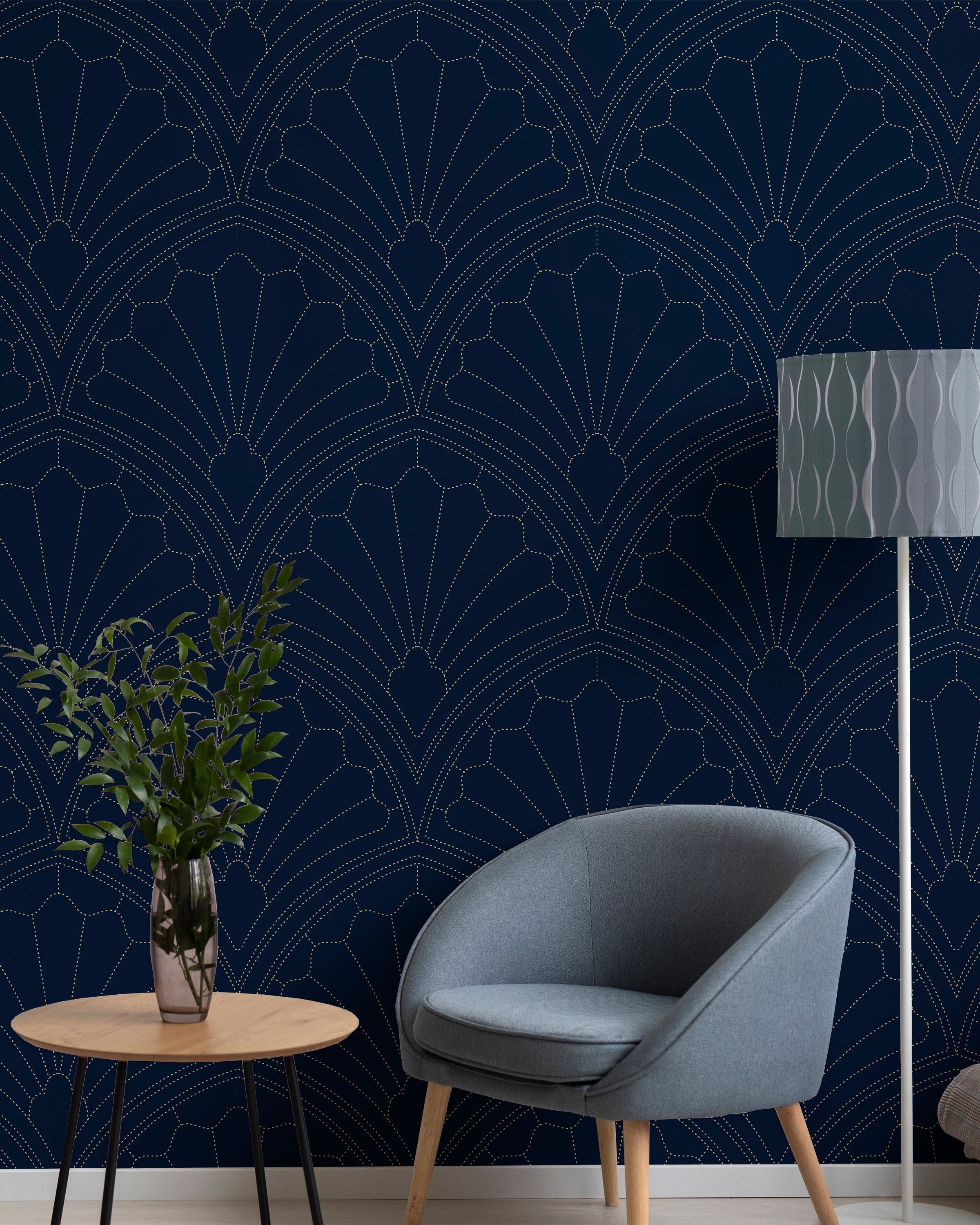 Monochrome Harmony Peel and Stick Wallpaper, Removable Wallpaper, Traditional Wallpaper - Navy | DeccoPrint