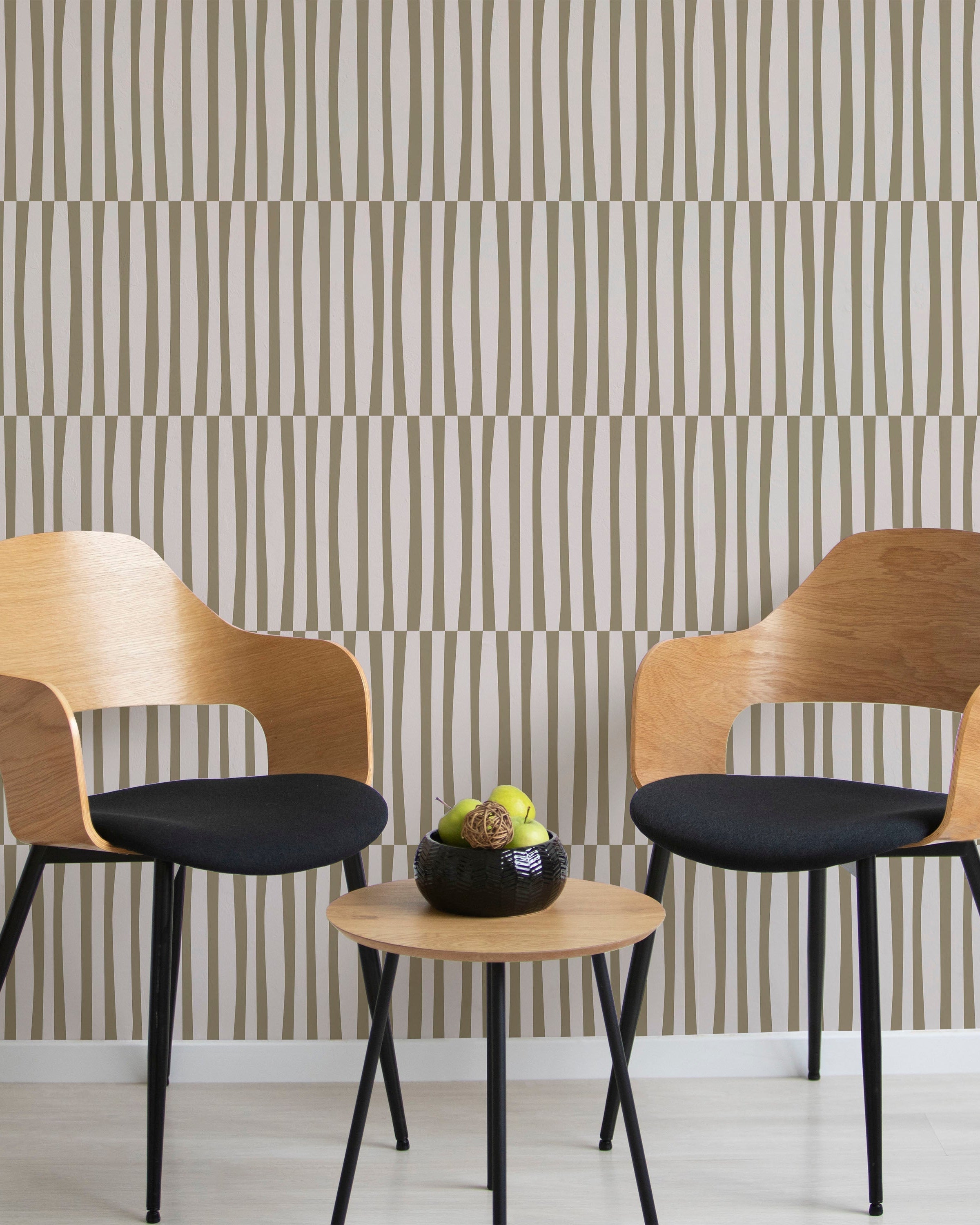 Retro Lines Peel and Stick Wallpaper, Removable Wallpaper, Traditional Wallpaper - Beige | DeccoPrint