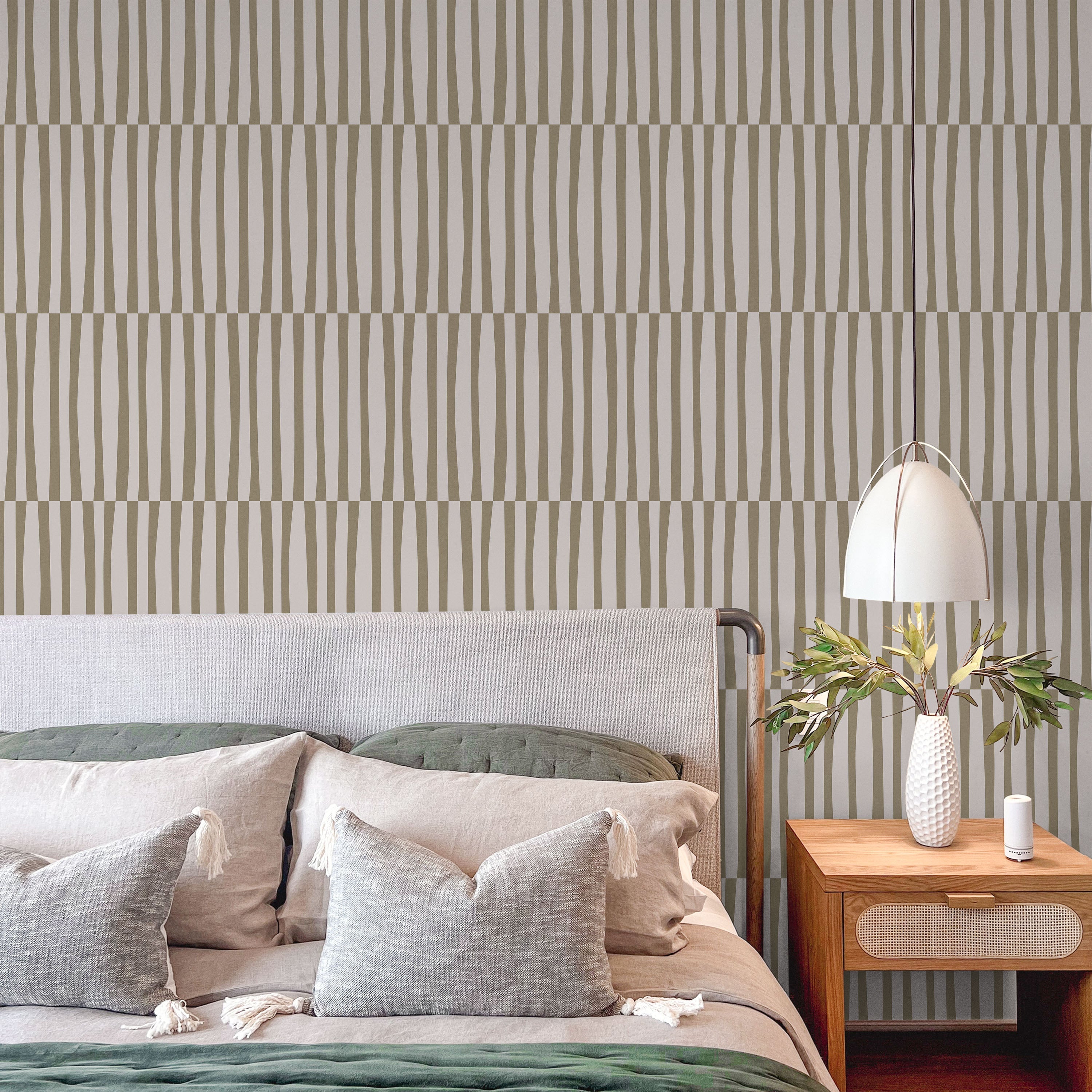 Retro Lines Peel and Stick Wallpaper, Removable Wallpaper, Traditional Wallpaper - Beige | DeccoPrint
