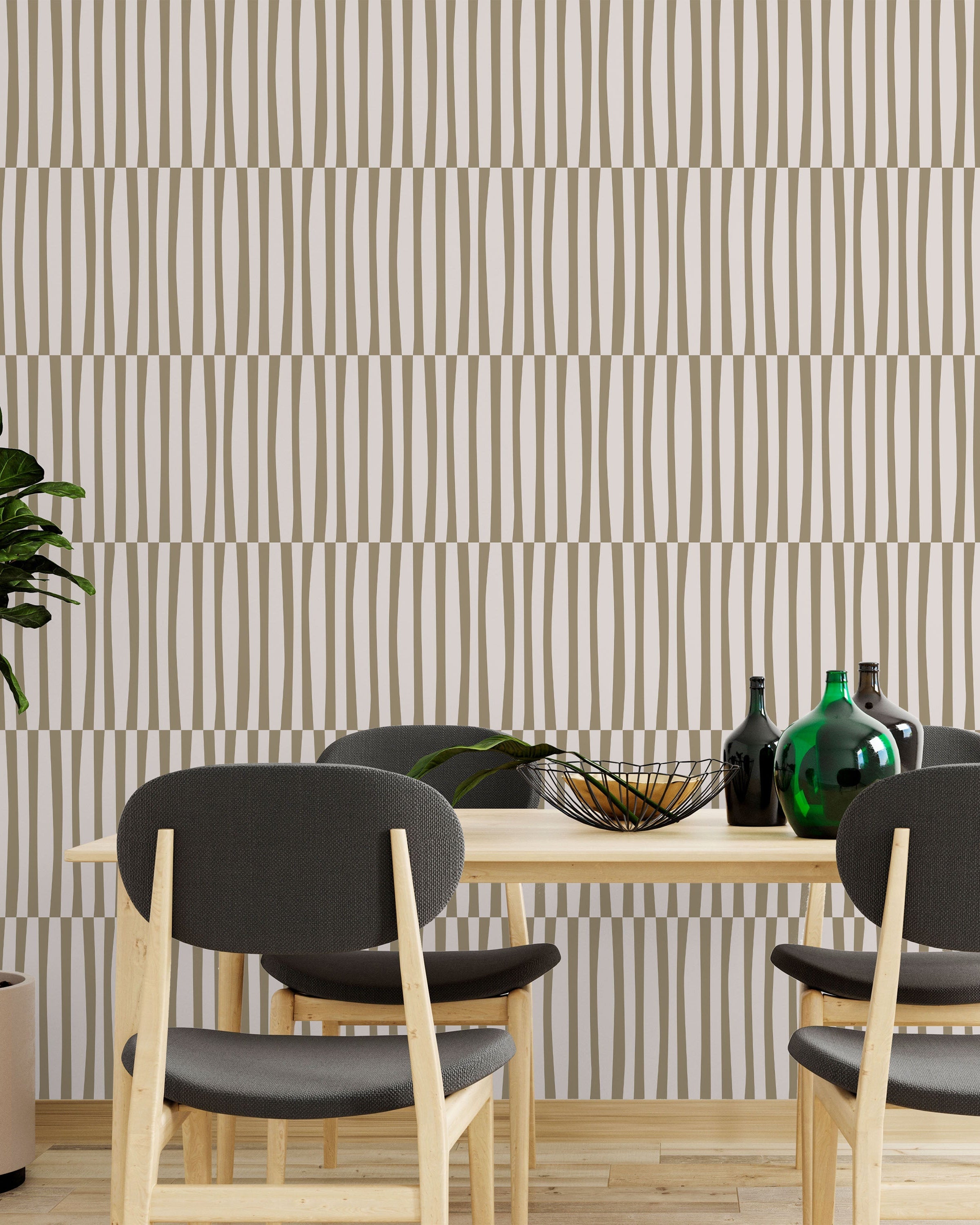 Retro Lines Peel and Stick Wallpaper, Removable Wallpaper, Traditional Wallpaper - Beige | DeccoPrint