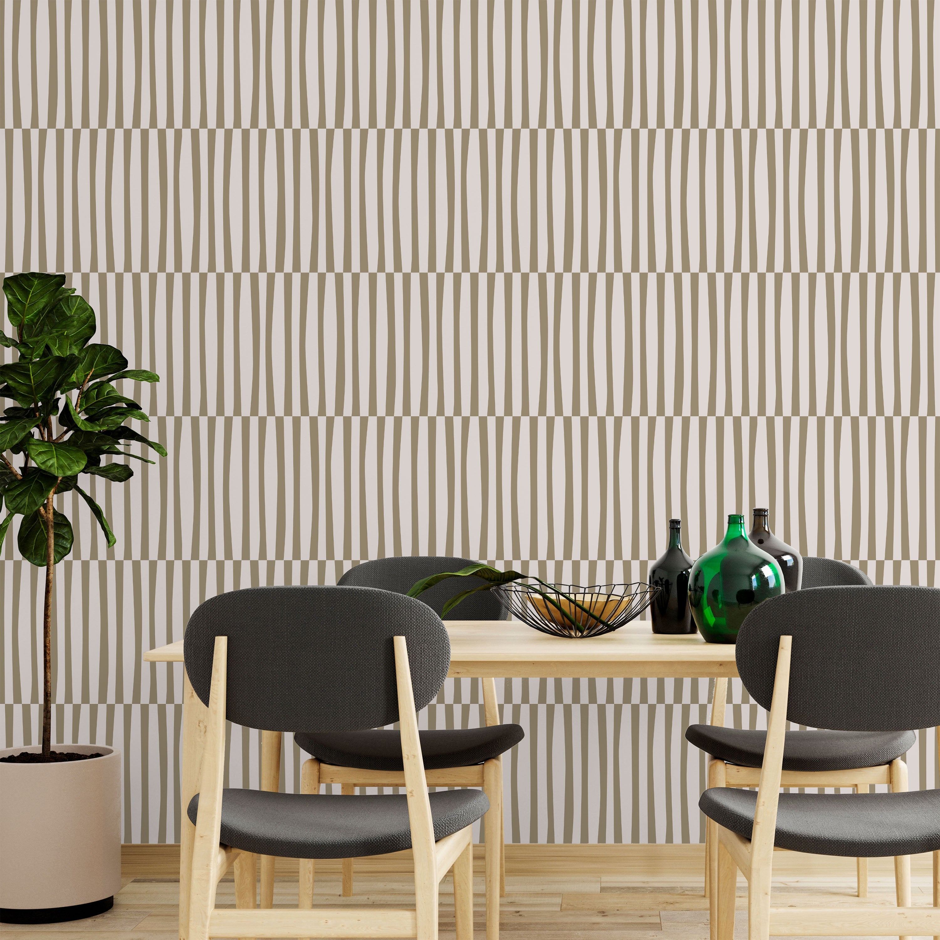 Retro Lines Peel and Stick Wallpaper, Removable Wallpaper, Traditional Wallpaper - Beige | DeccoPrint