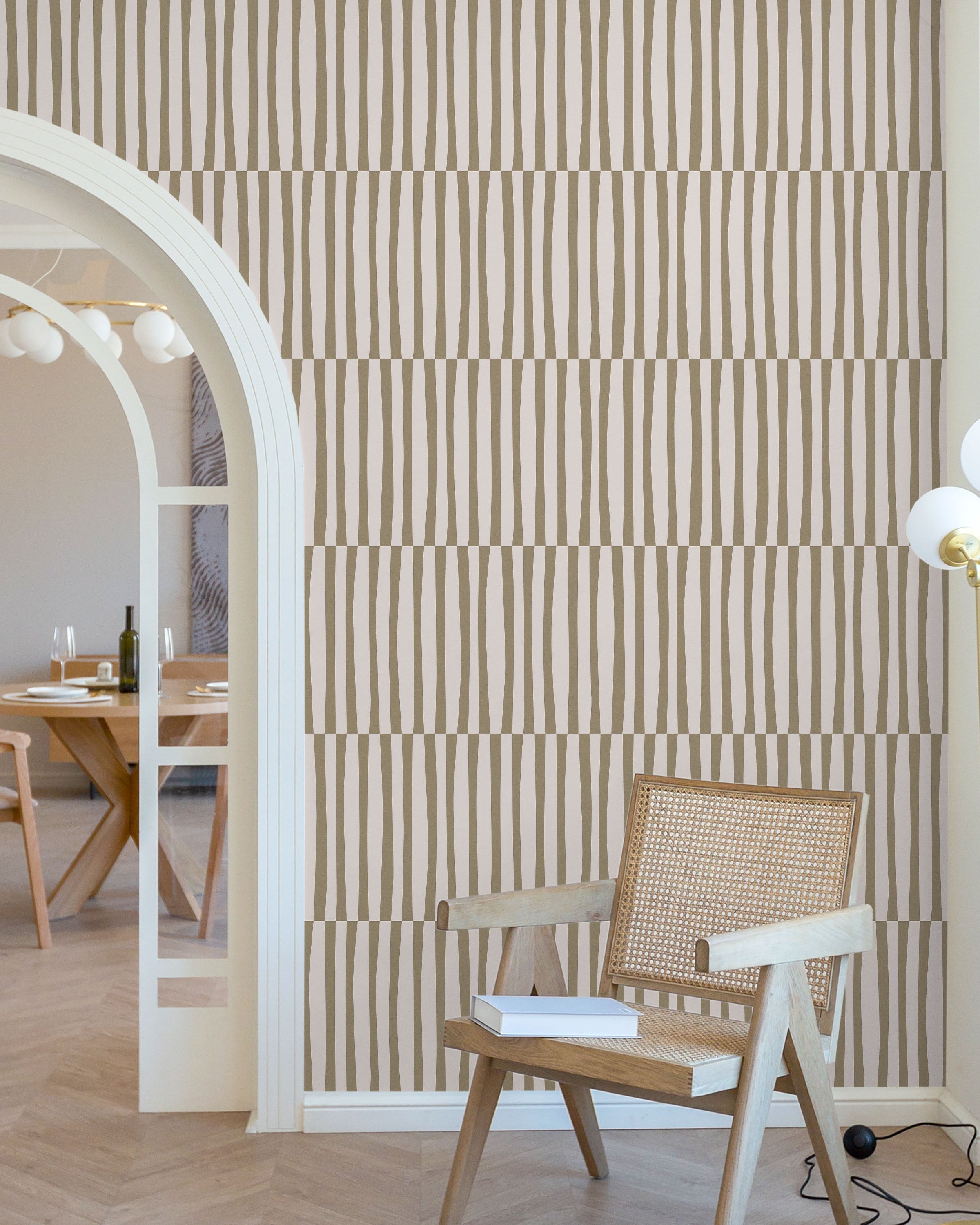 Retro Lines Peel and Stick Wallpaper, Removable Wallpaper, Traditional Wallpaper - Beige | DeccoPrint