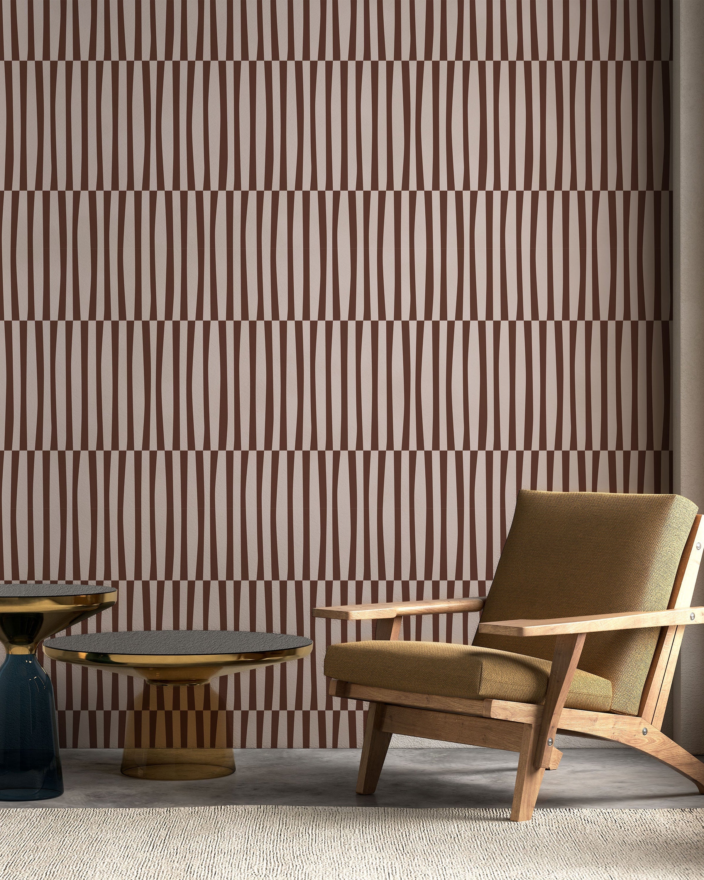 Retro Lines Peel and Stick Wallpaper, Removable Wallpaper, Traditional Wallpaper - Brown | DeccoPrint