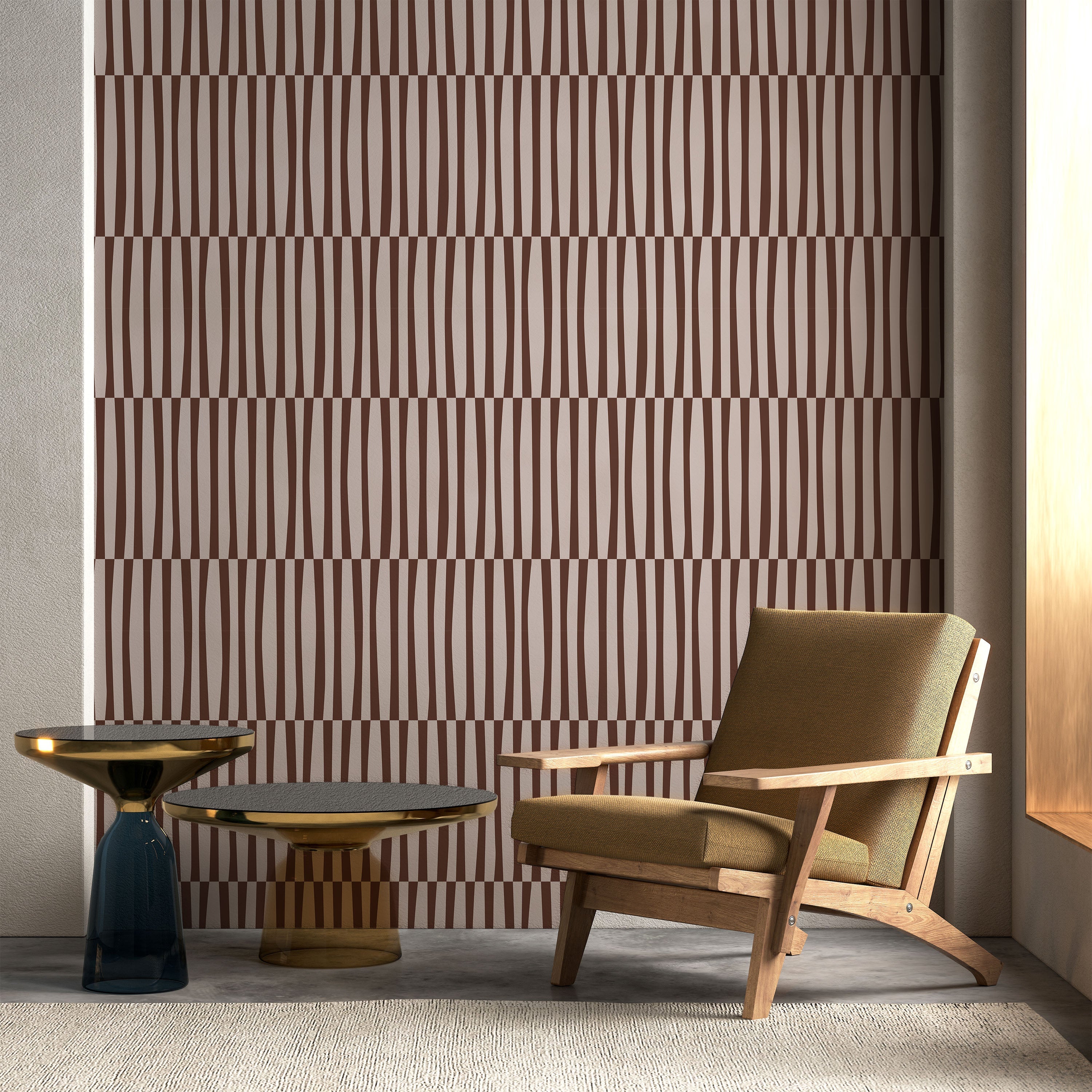 Retro Lines Peel and Stick Wallpaper, Removable Wallpaper, Traditional Wallpaper - Brown | DeccoPrint