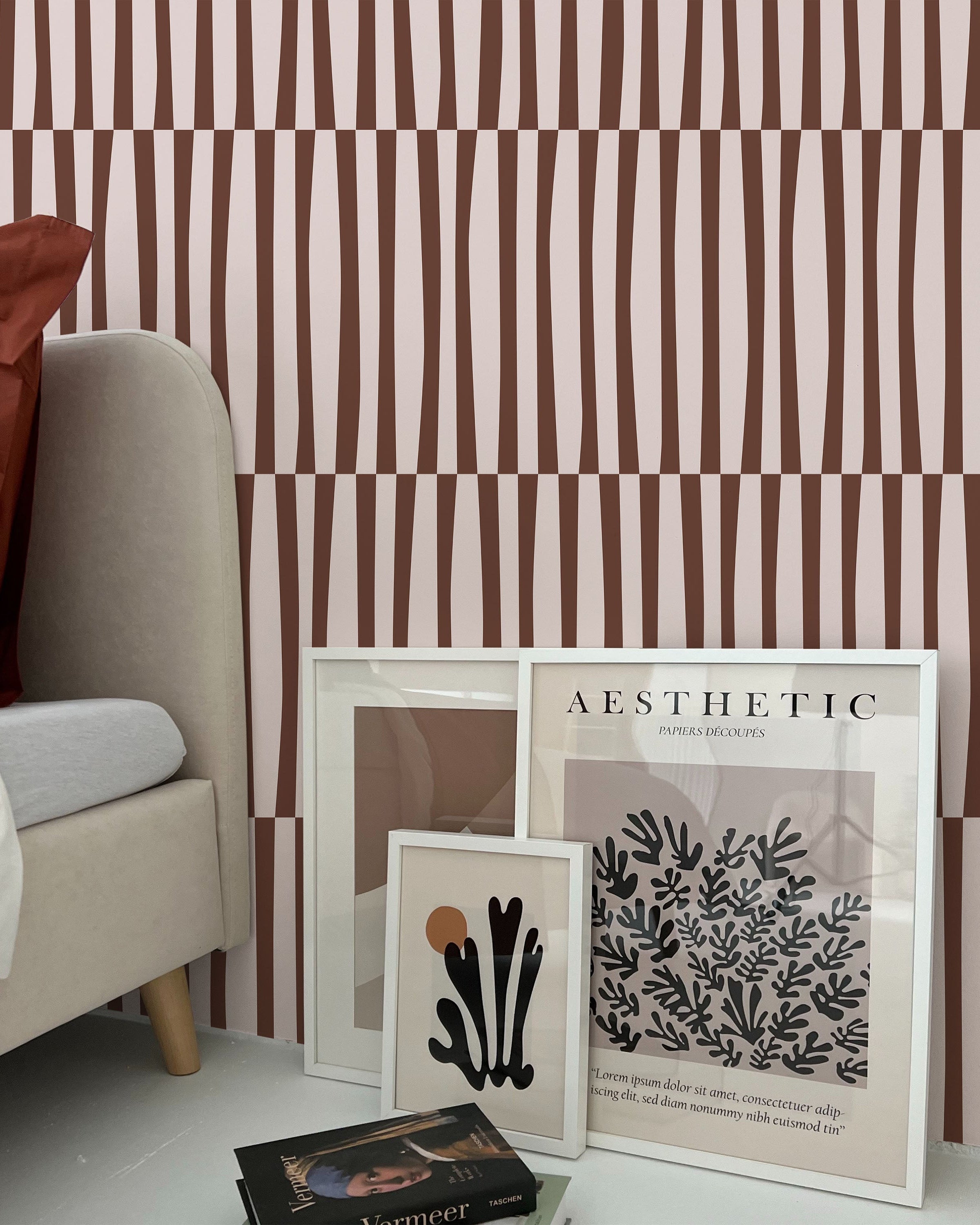 Retro Lines Peel and Stick Wallpaper, Removable Wallpaper, Traditional Wallpaper - Brown | DeccoPrint