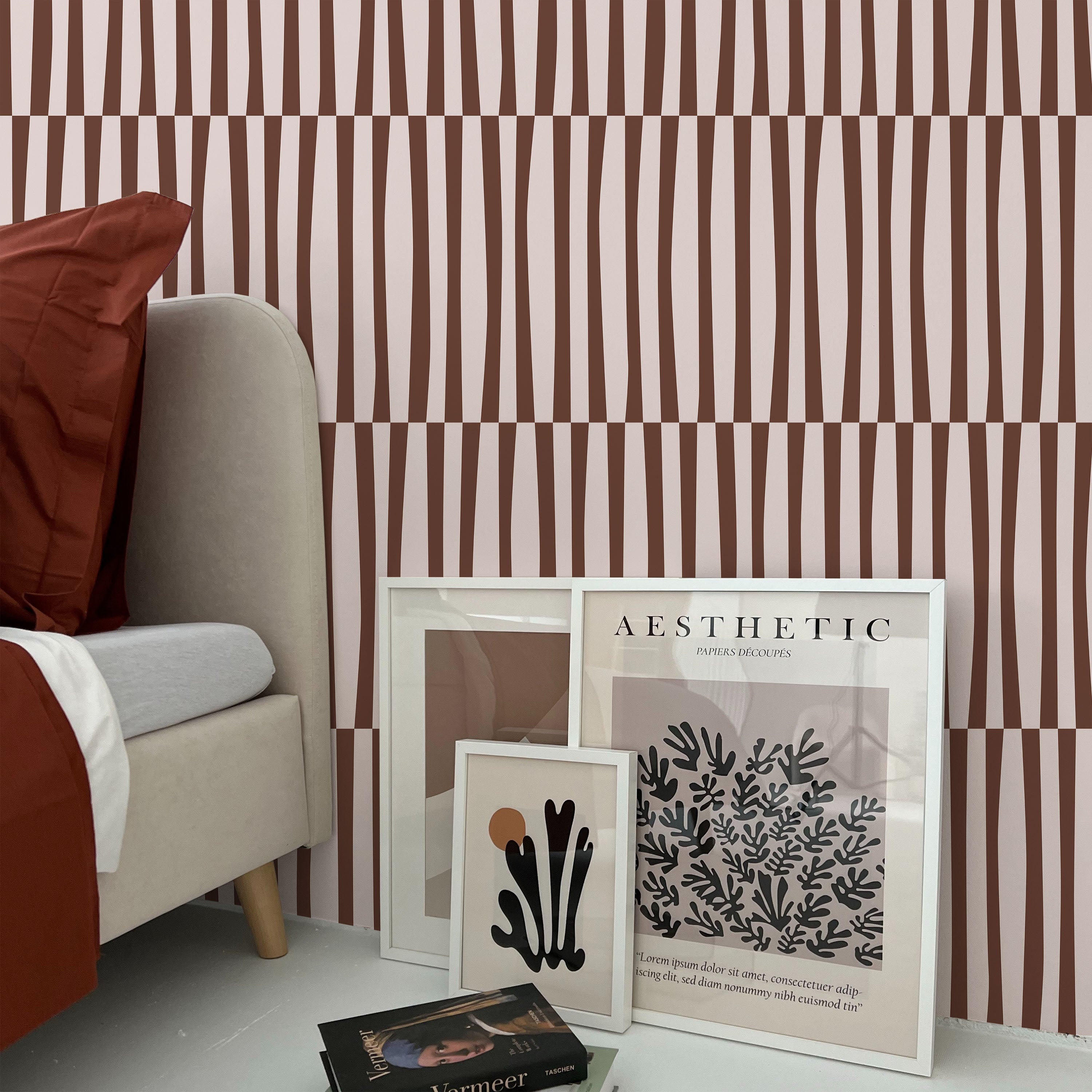 Retro Lines Peel and Stick Wallpaper, Removable Wallpaper, Traditional Wallpaper - Brown | DeccoPrint