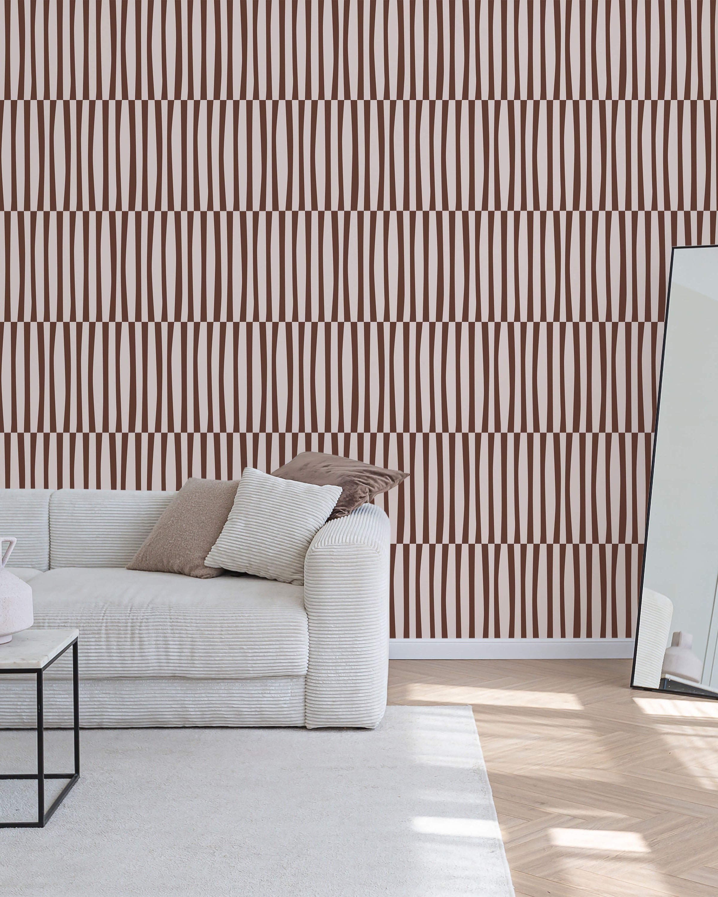 Retro Lines Peel and Stick Wallpaper, Removable Wallpaper, Traditional Wallpaper - Brown | DeccoPrint