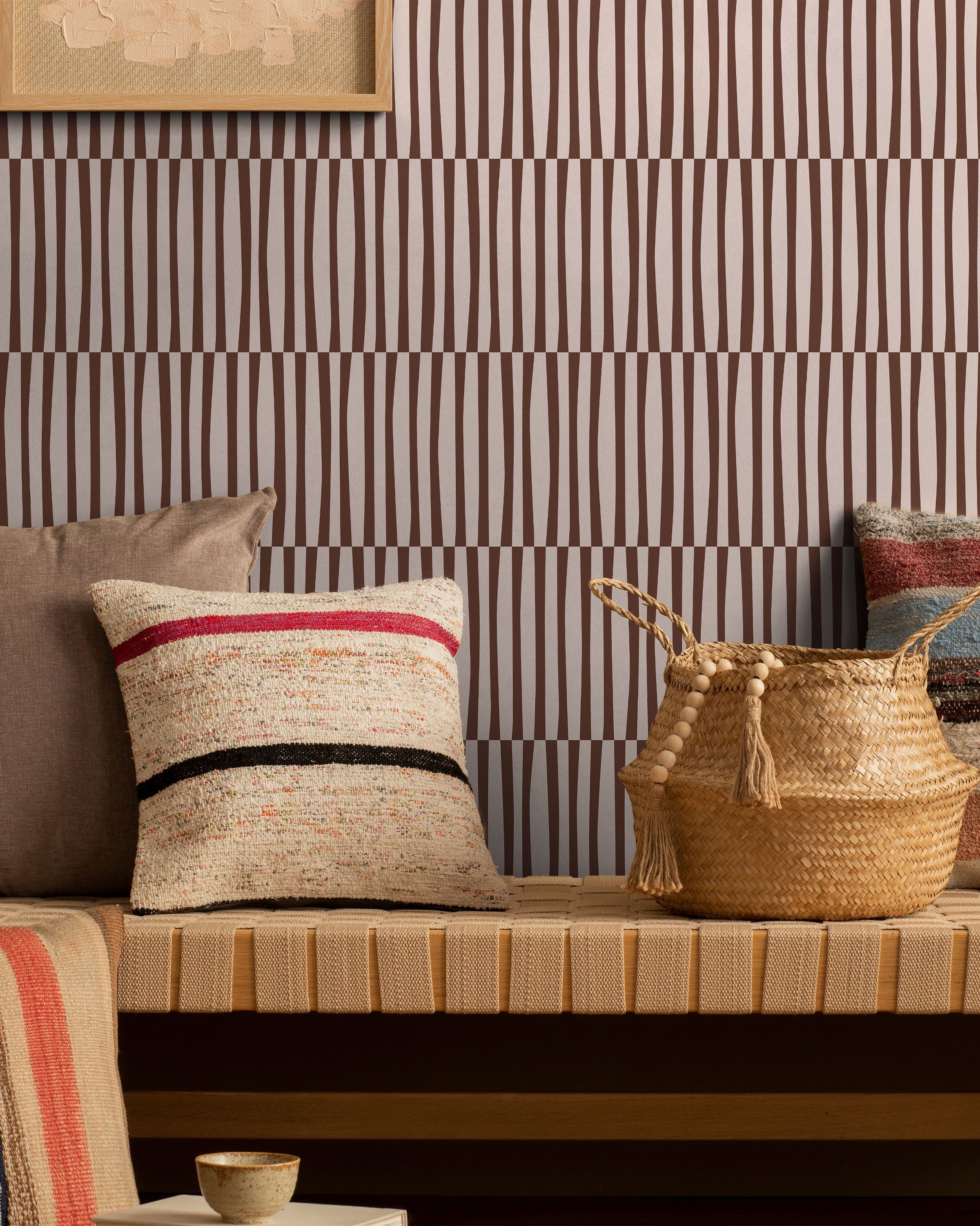 Retro Lines Peel and Stick Wallpaper, Removable Wallpaper, Traditional Wallpaper - Brown | DeccoPrint